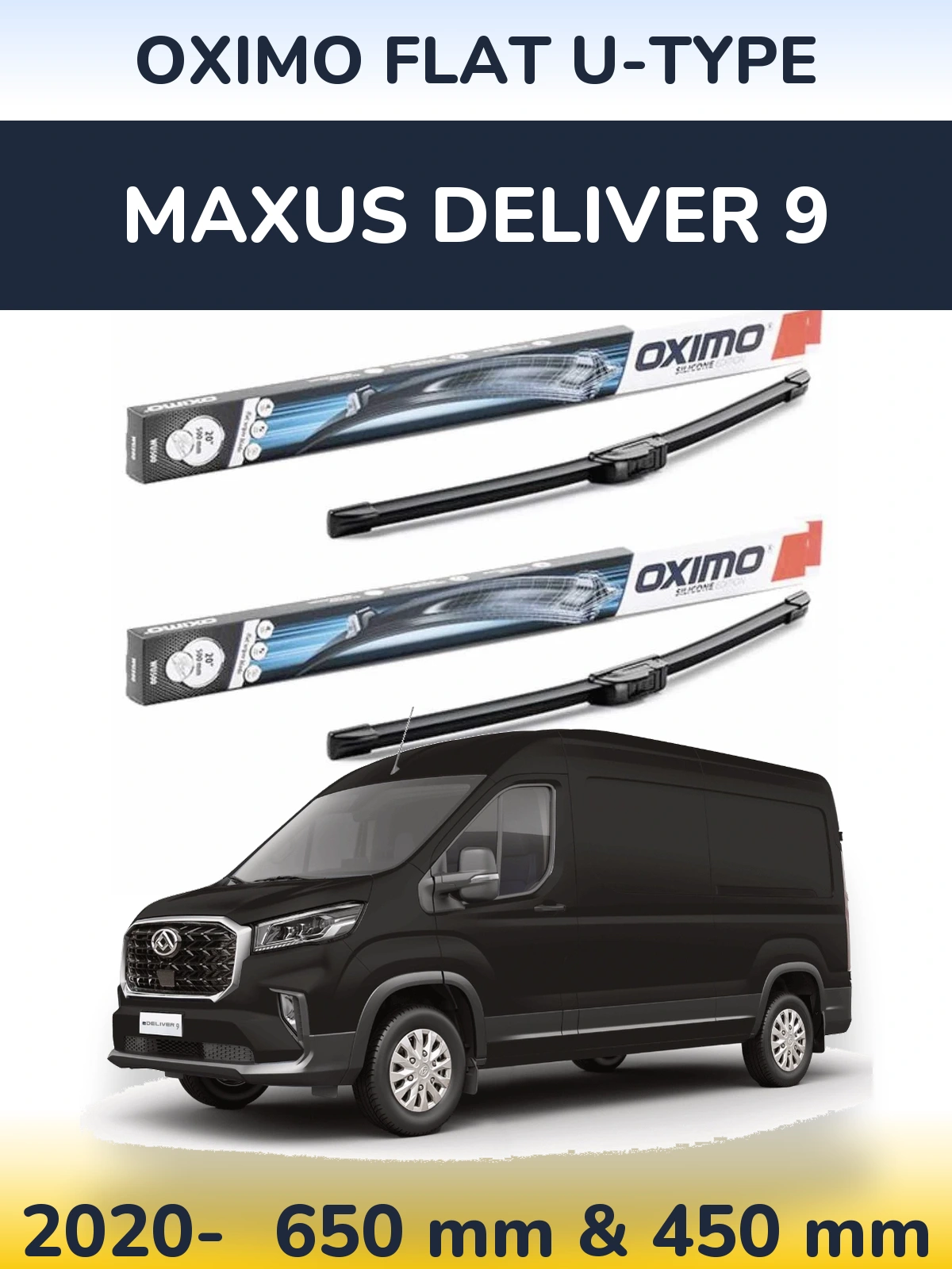 Комплект передних дворников Oximo Flat U-type 650 & 450 мм для Maxus Deliver 9 2020-2026