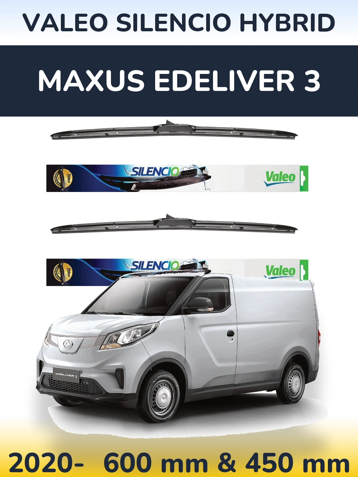 Front wiper blade set Valeo Silencio Hybrid 600 & 450 мм for Maxus eDeliver 3 2020-2026