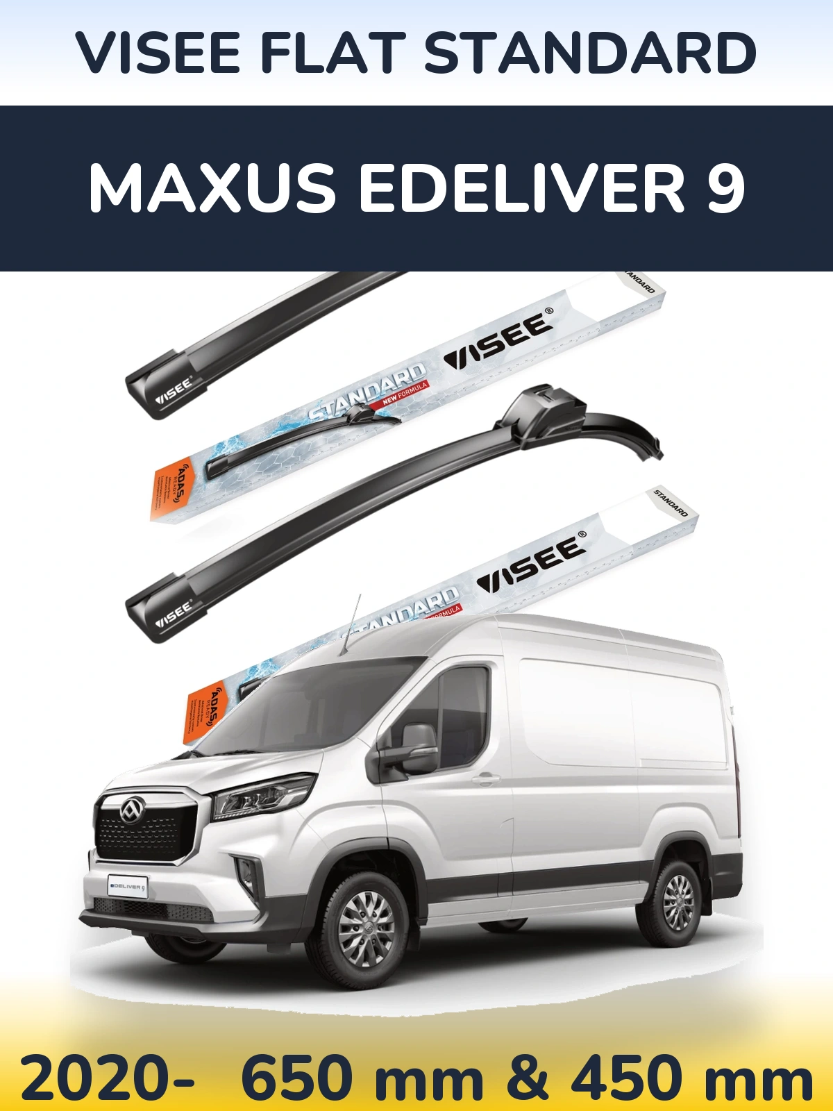 Komplet przednich wycieraczek VISEE FLAT STANDARD 650 & 450 mm do Maxus eDeliver 9 2020-2026