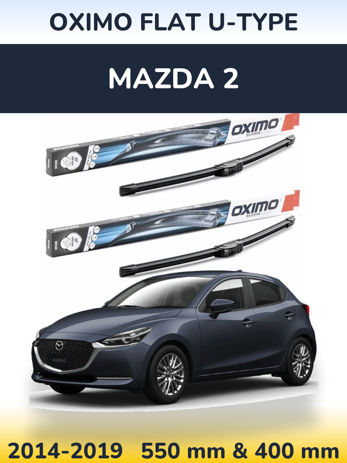 Komplet przednich wycieraczek Oximo Flat U-type 550 & 400 mm do Mazda 2 2014-2019