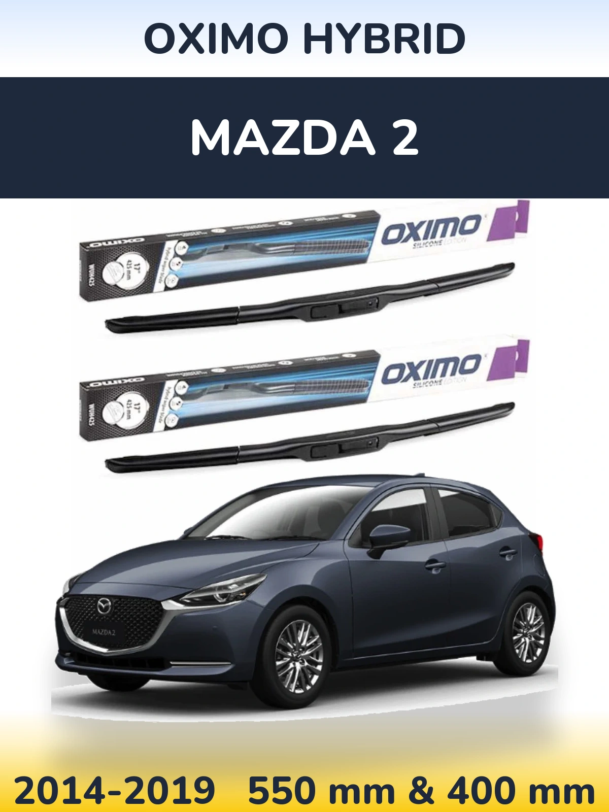 Front wiper blade set Oximo Hybrid 550 & 400 мм for Mazda 2 2014-2019