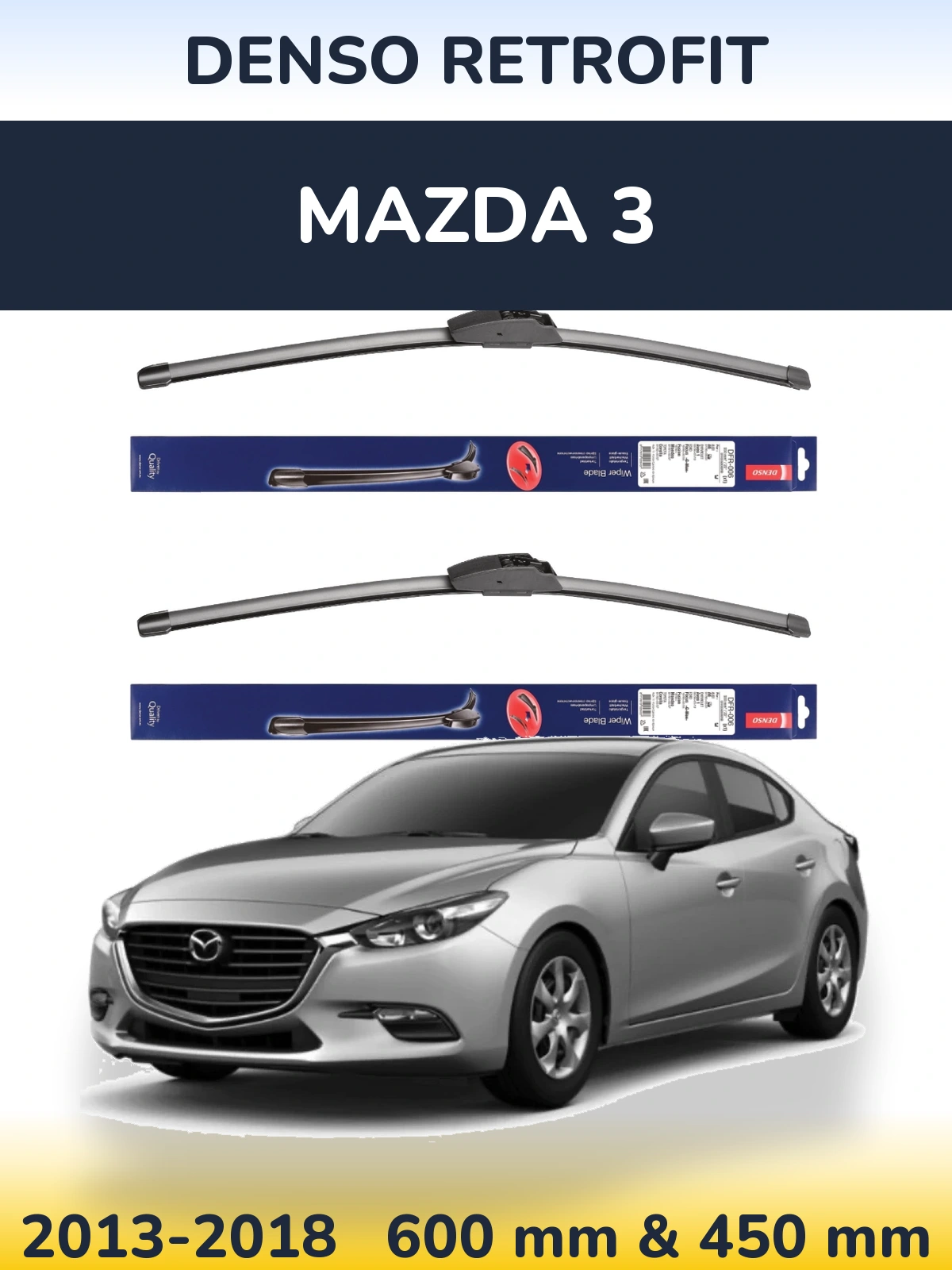Front wiper blade set Denso Retrofit 600 & 450 mm for Mazda 3 2013-2018