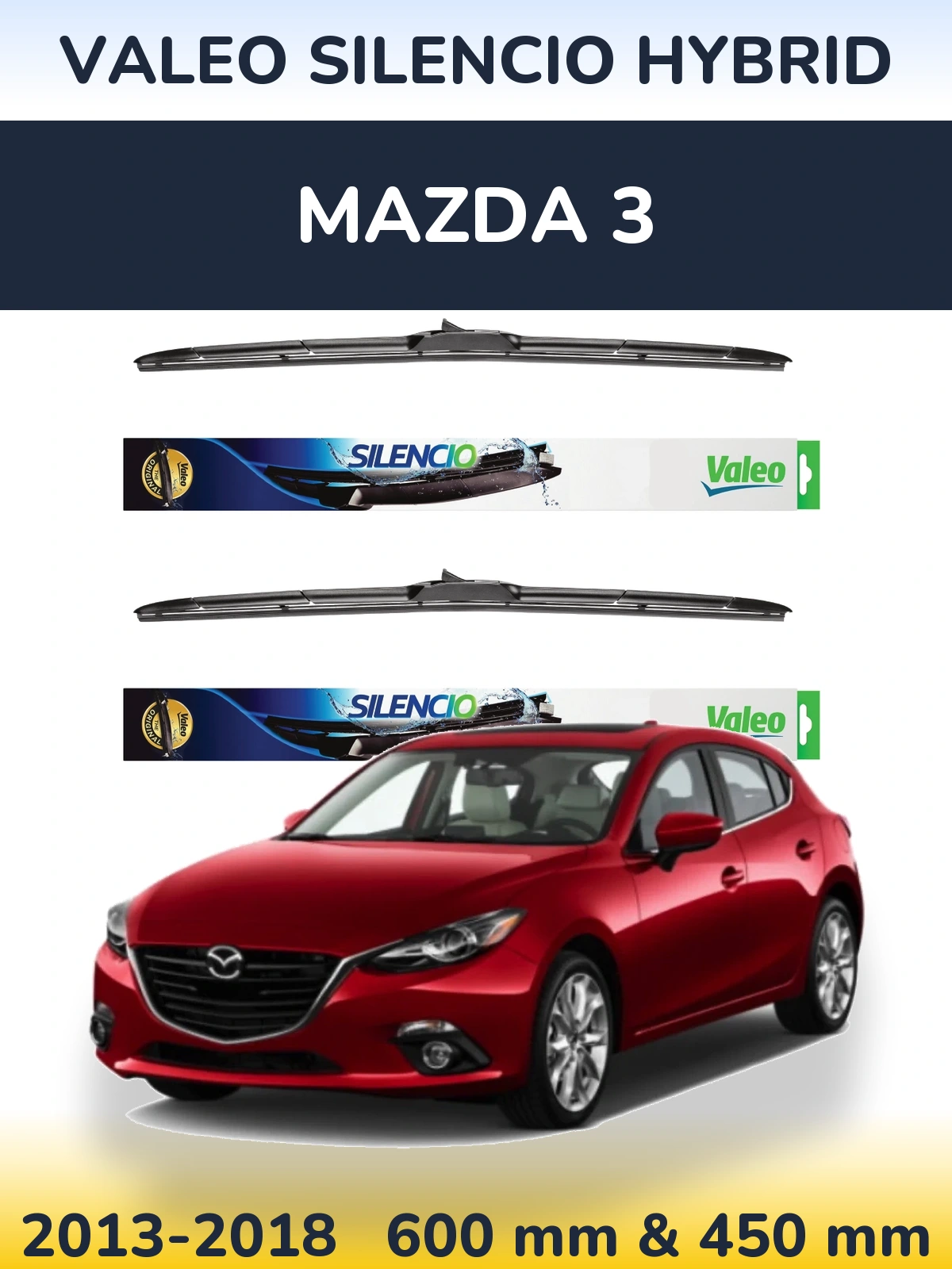 Комплект передних дворников Valeo Silencio Hybrid 600 & 450 мм для Mazda 3 2013-2018