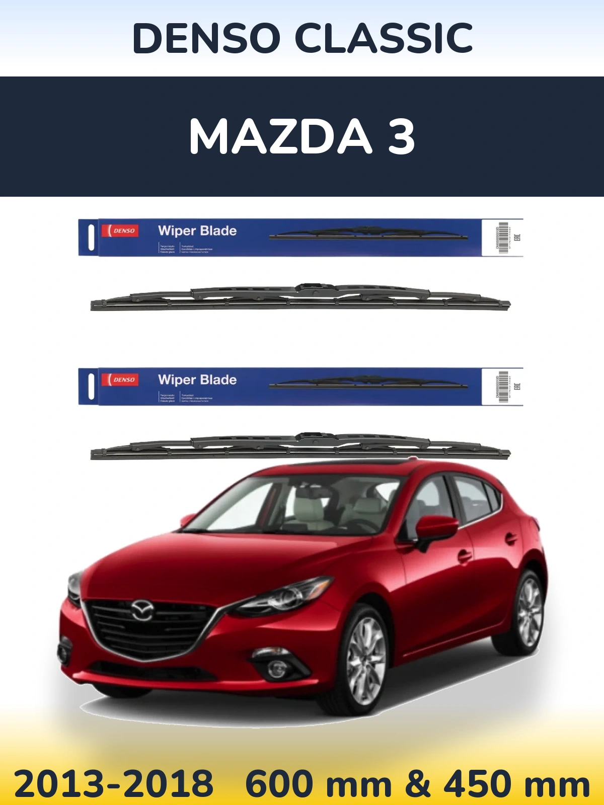 Front wiper blade set Denso Classic 600 & 450 mm for Mazda 3 2013-2018