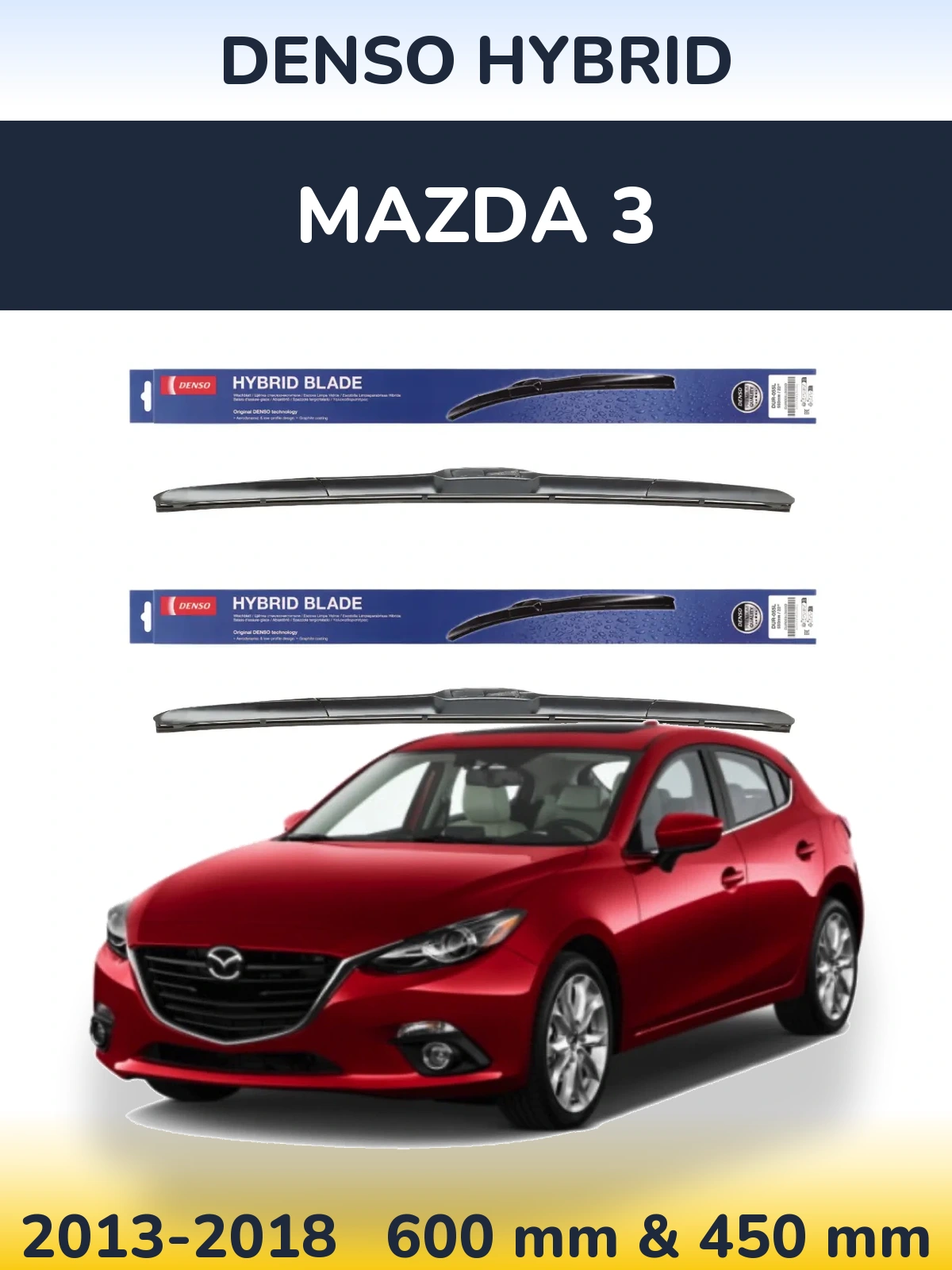 Front wiper blade set Denso Hybrid 600 & 450 мм for Mazda 3 2013-2018