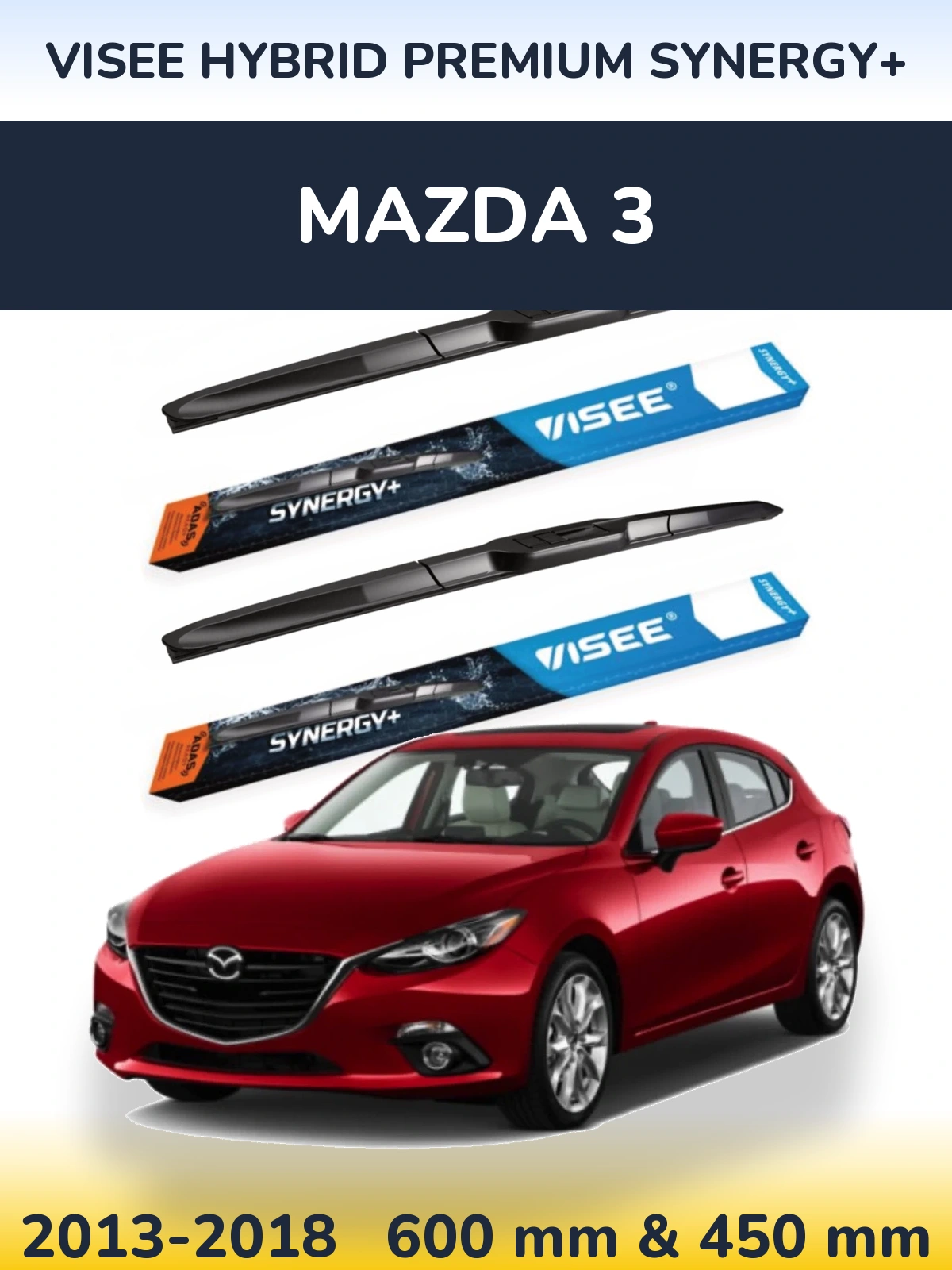 Комплект передних дворников VISEE HYBRID PREMIUM SYNERGY+ 600 & 450 мм для Mazda 3 2013-2018