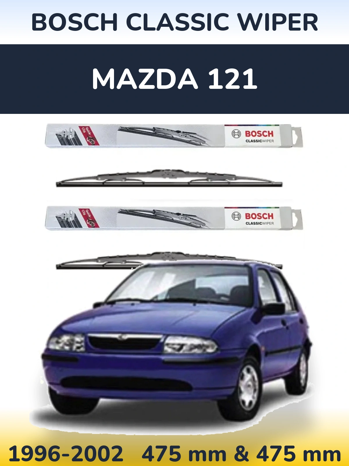 Front wiper blade set BOSCH Classic Wiper 475 & 475 mm for Mazda 121 1996-2002