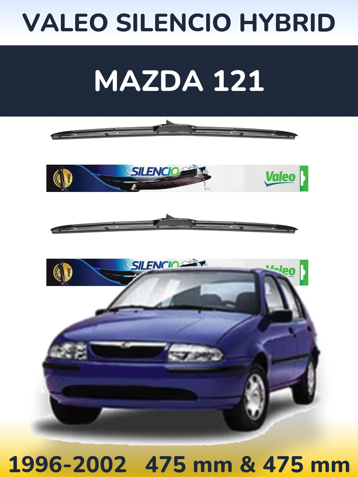 Комплект передних дворников Valeo Silencio Hybrid 475 & 475 мм для Mazda 121 1996-2002