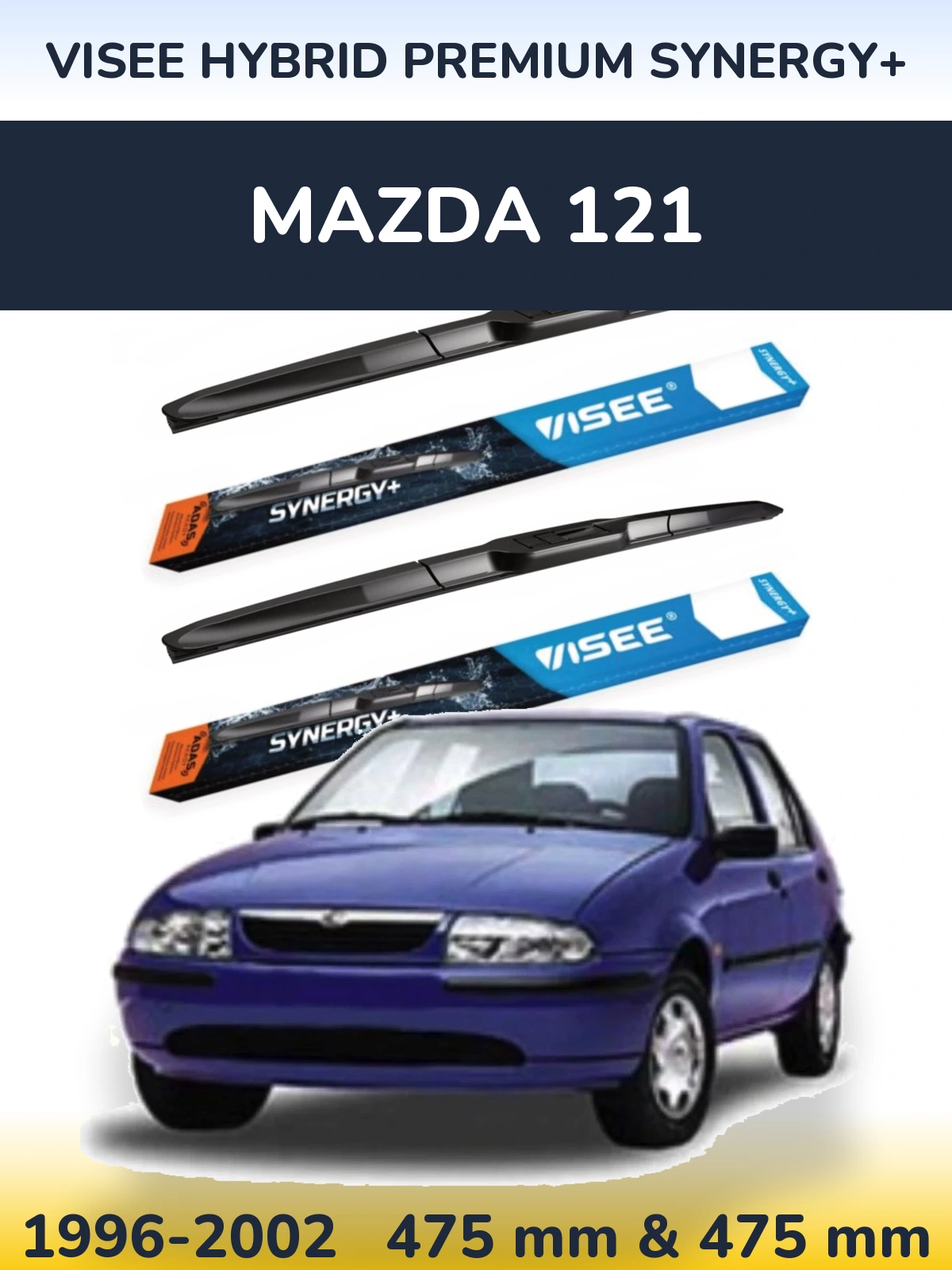 Komplet przednich wycieraczek VISEE HYBRID PREMIUM SYNERGY+ 475 & 475 mm do Mazda 121 1996-2002