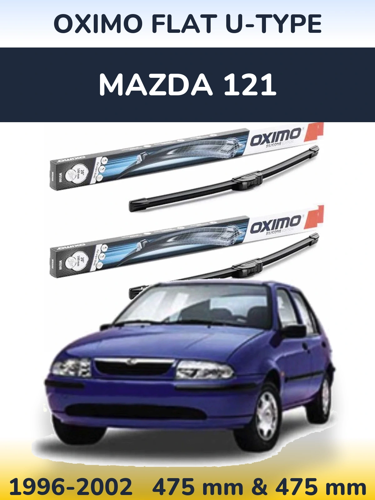 Komplet przednich wycieraczek Oximo Flat U-type 475 & 475 mm do Mazda 121 1996-2002