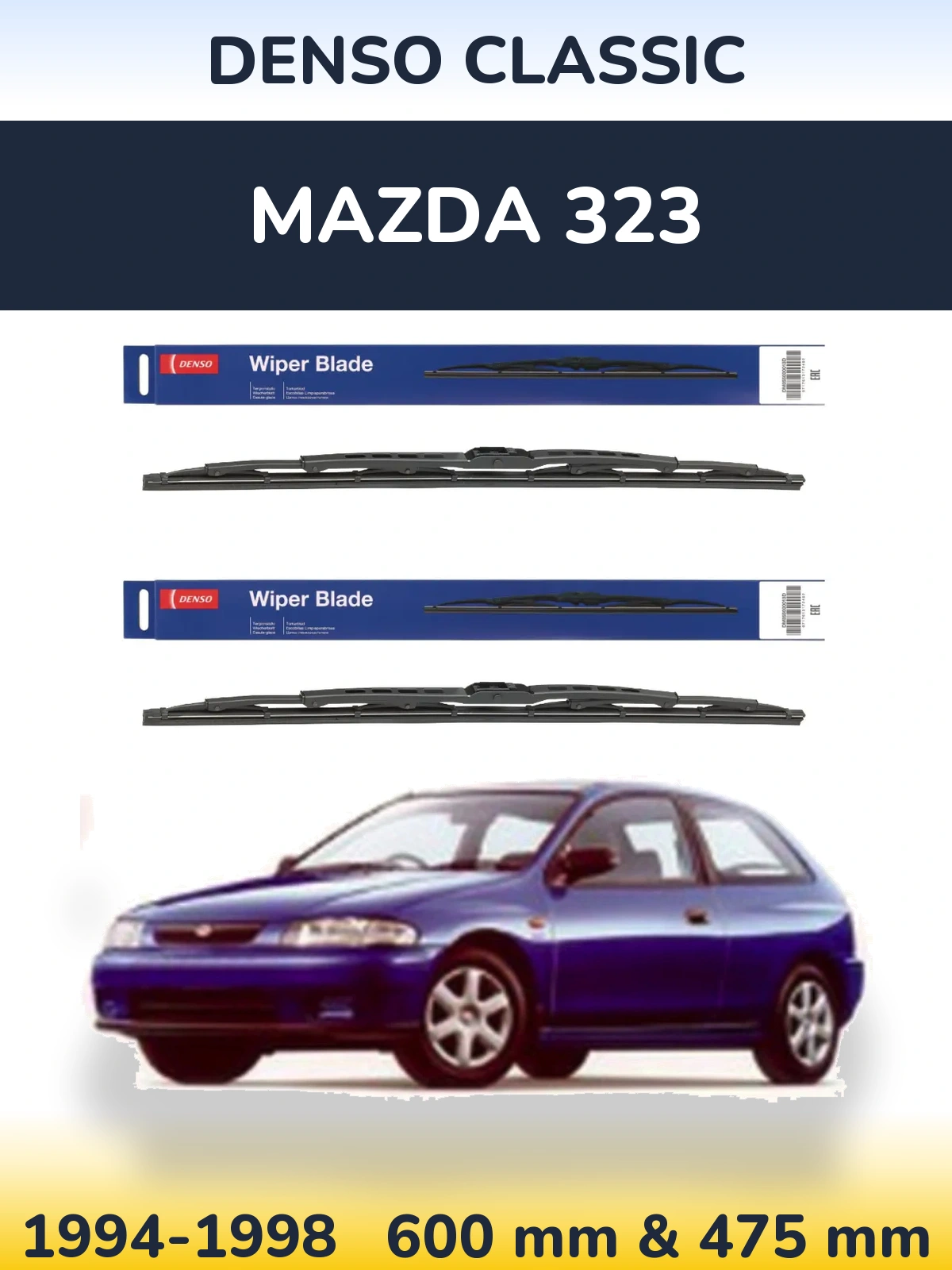 Front wiper blade set Denso Classic 600 & 475 мм for Mazda 323 1994-1998
