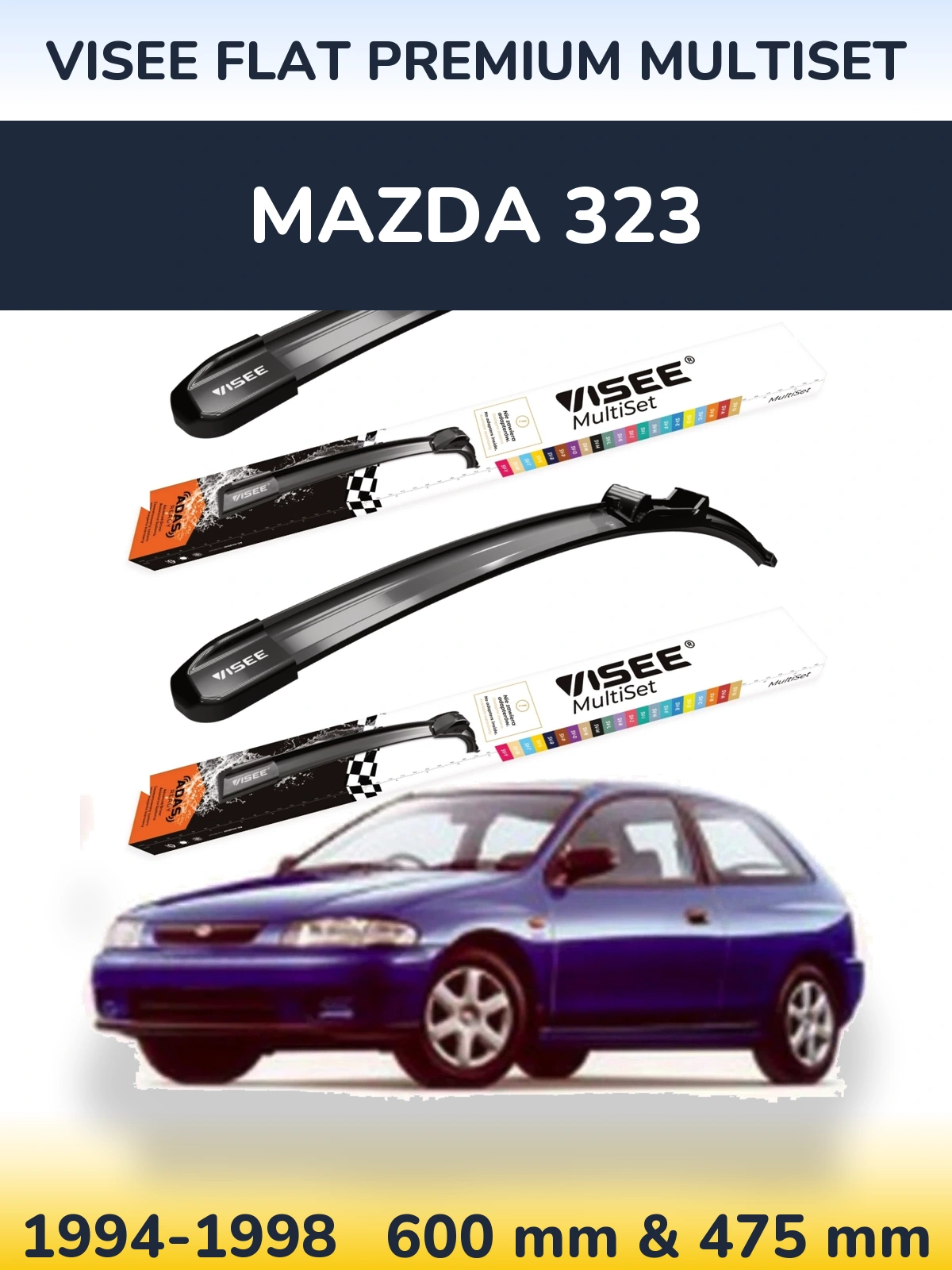 Front wiper blade set VISEE FLAT PREMIUM MultiSet 600 & 475 мм for Mazda 323 1994-1998