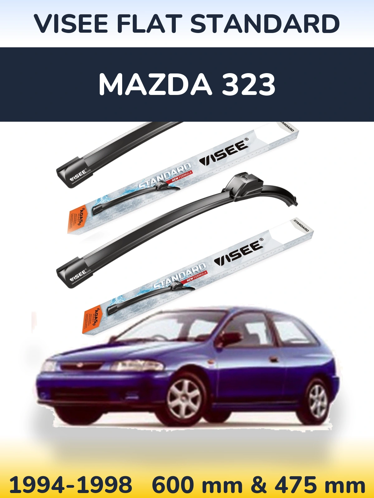 Комплект передніх щіток VISEE FLAT STANDARD 600 & 475 мм для Mazda 323 1994-1998