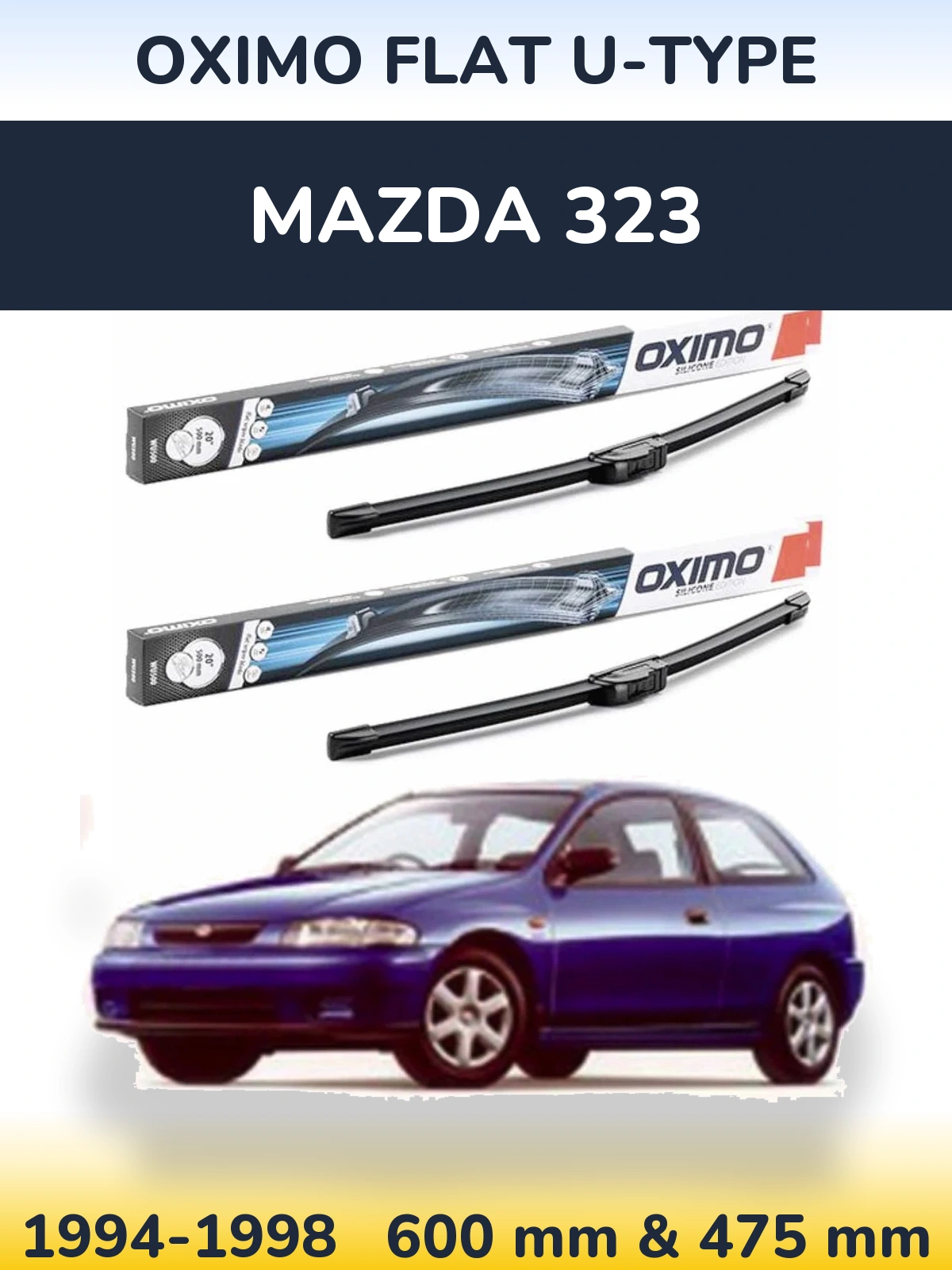 Комплект передних дворников Oximo Flat U-type 600 & 475 мм для Mazda 323 1994-1998