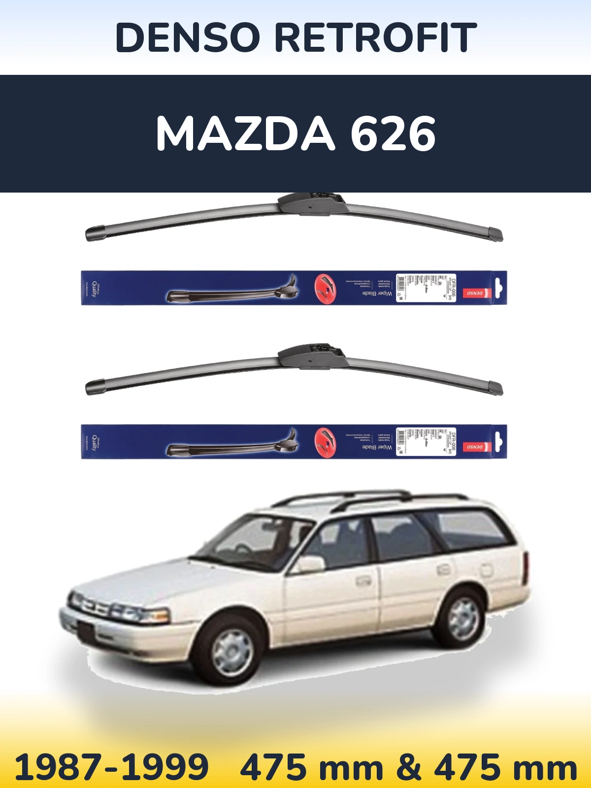 Front wiper blade set Denso Retrofit 475 & 475 мм for Mazda 626 1987-1999