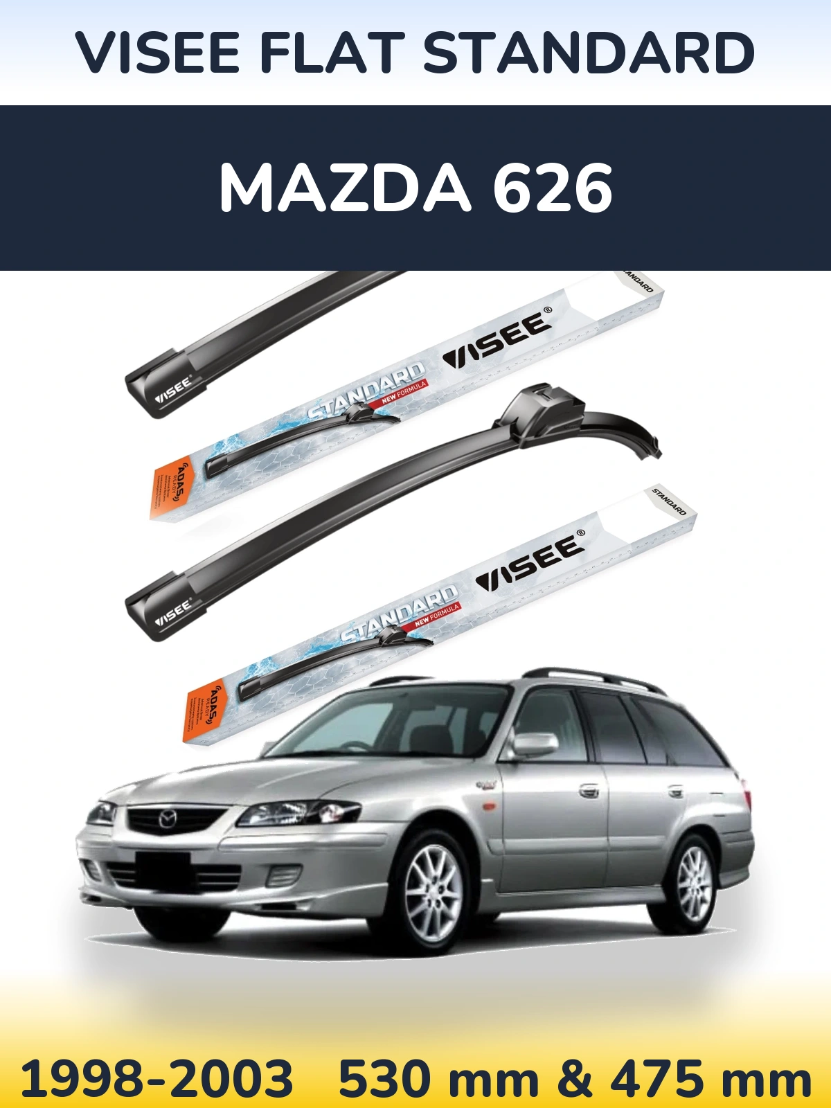 Комплект передніх щіток VISEE FLAT STANDARD 530 & 475 мм для Mazda 626 1998-2003