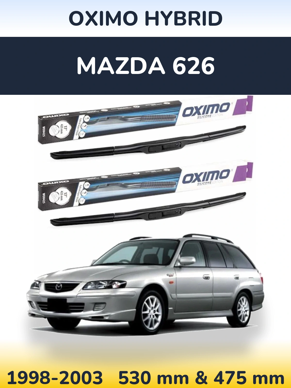 Komplet przednich wycieraczek Oximo Hybrid 530 & 475 mm do Mazda 626 1998-2003