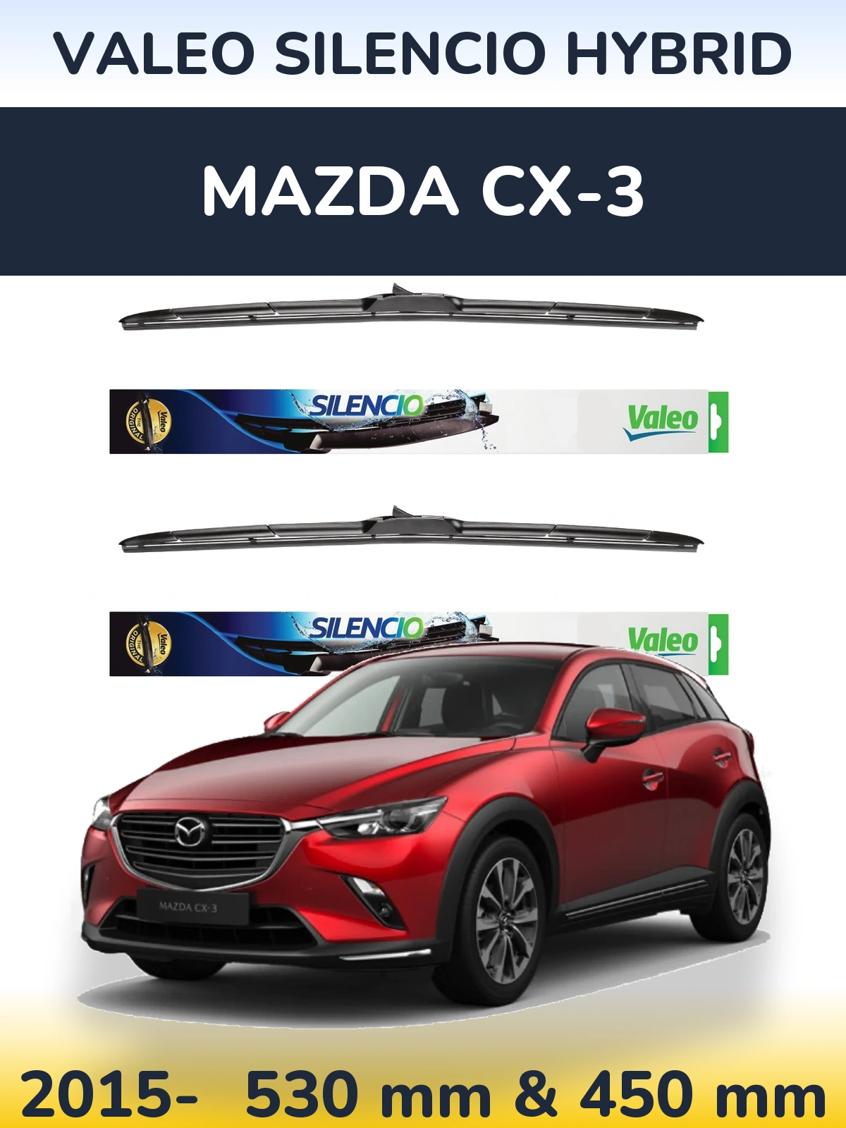 Комплект передних дворников Valeo Silencio Hybrid 530 & 450 мм для Mazda CX-3 2015-2026