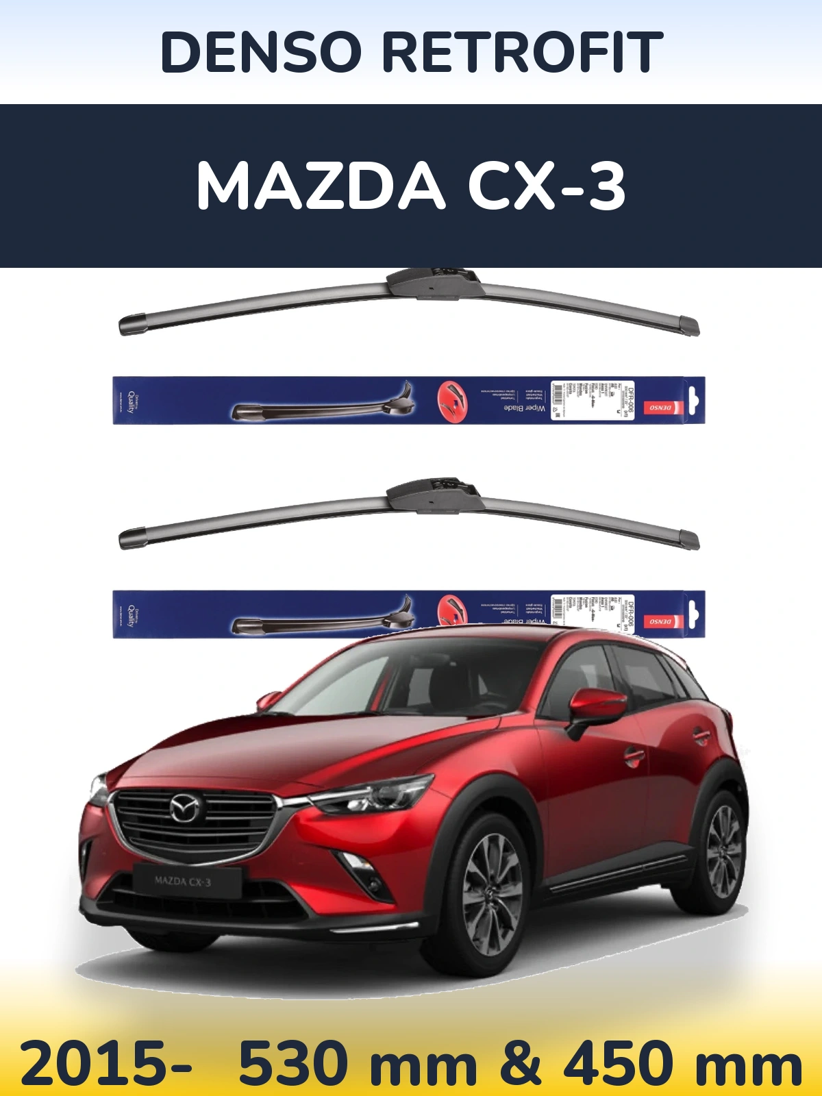 Front wiper blade set Denso Retrofit 530 & 450 мм for Mazda CX-3 2015-2026
