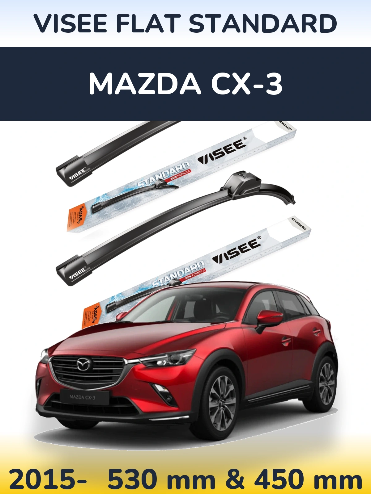 Komplet przednich wycieraczek VISEE FLAT STANDARD 530 & 450 mm do Mazda CX-3 2015-2026