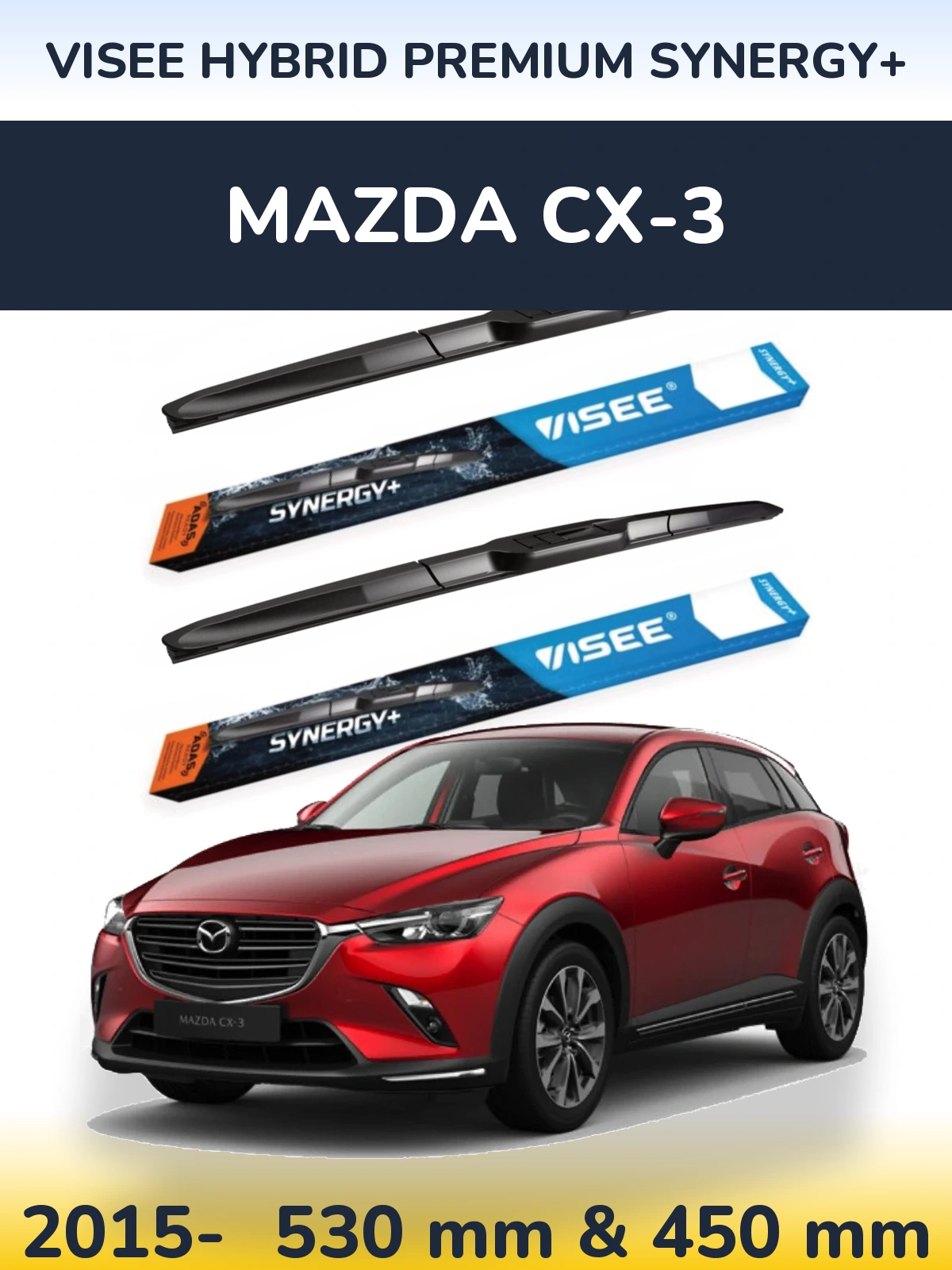 Front wiper blade set VISEE HYBRID PREMIUM SYNERGY+ 530 & 450 мм for Mazda CX-3 2015-2026