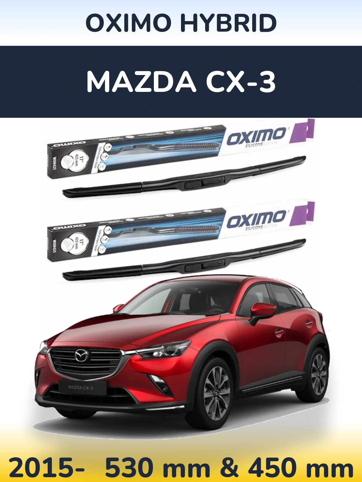 Komplet przednich wycieraczek Oximo Hybrid 530 & 450 mm do Mazda CX-3 2015-2026