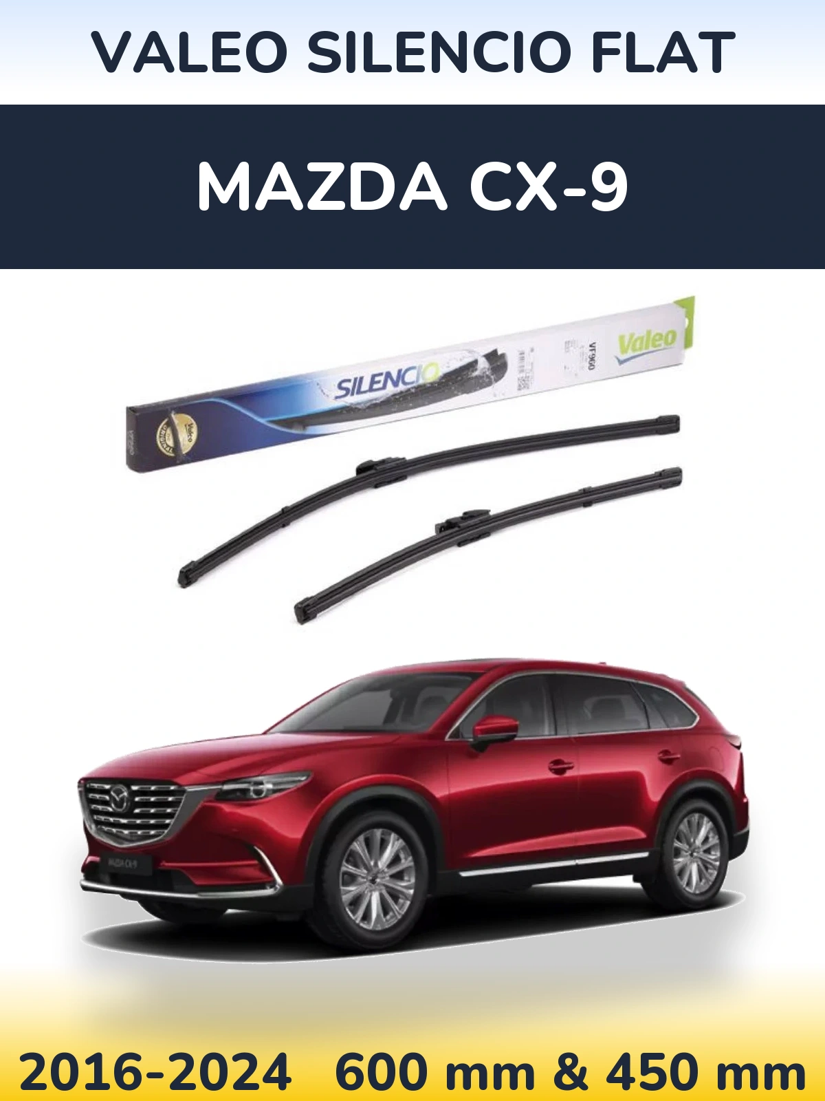 Komplet przednich wycieraczek Valeo Silencio Flat 600 & 450 mm do Mazda CX-9 2016-2024