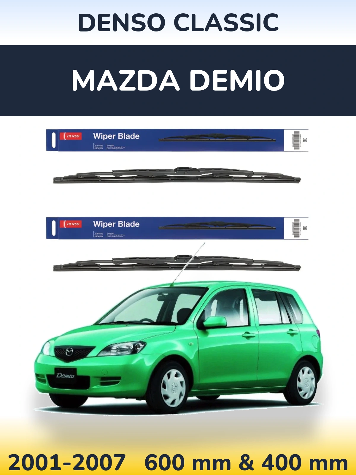Front wiper blade set Denso Classic 600 & 400 mm for Mazda Demio 2001-2007