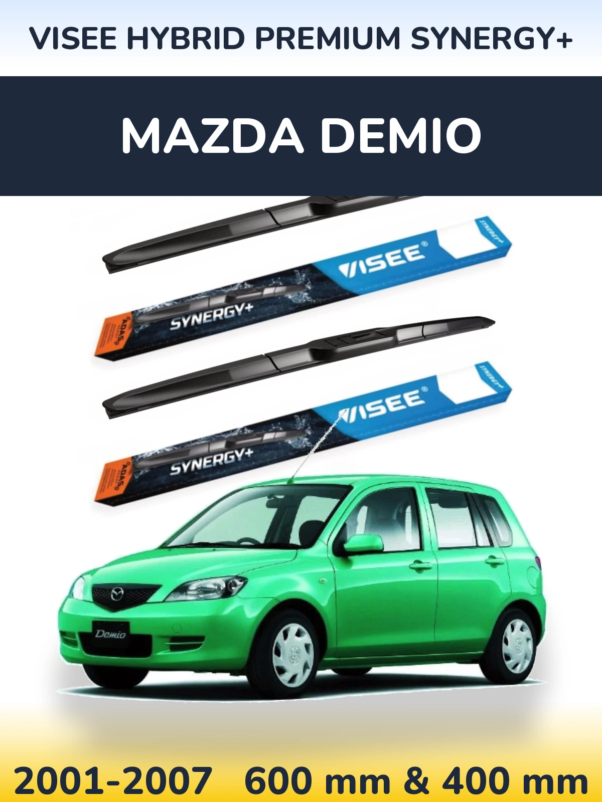 Front wiper blade set VISEE HYBRID PREMIUM SYNERGY+ 600 & 400 mm for Mazda Demio 2001-2007