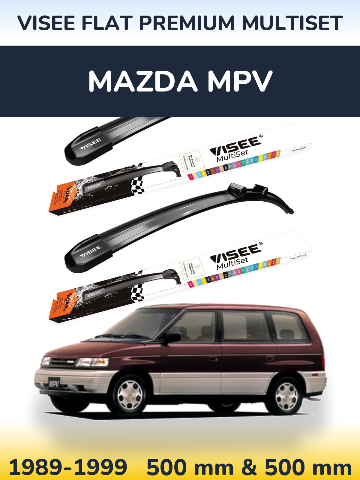 Front wiper blade set VISEE FLAT PREMIUM MultiSet 500 & 500 мм for Mazda MPV 1989-1999