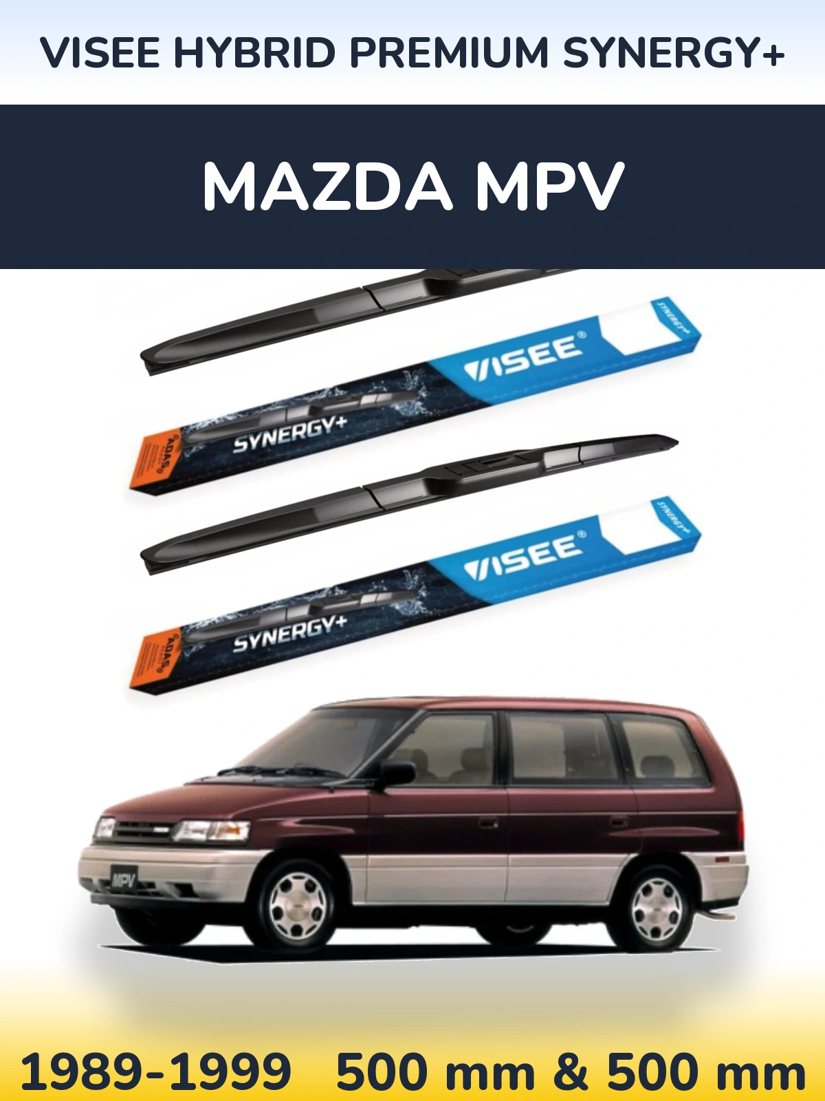 Komplet przednich wycieraczek VISEE HYBRID PREMIUM SYNERGY+ 500 & 500 mm do Mazda MPV 1989-1999