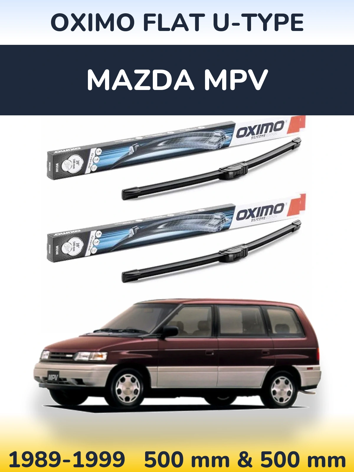 Front wiper blade set Oximo Flat U-type 500 & 500 мм for Mazda MPV 1989-1999