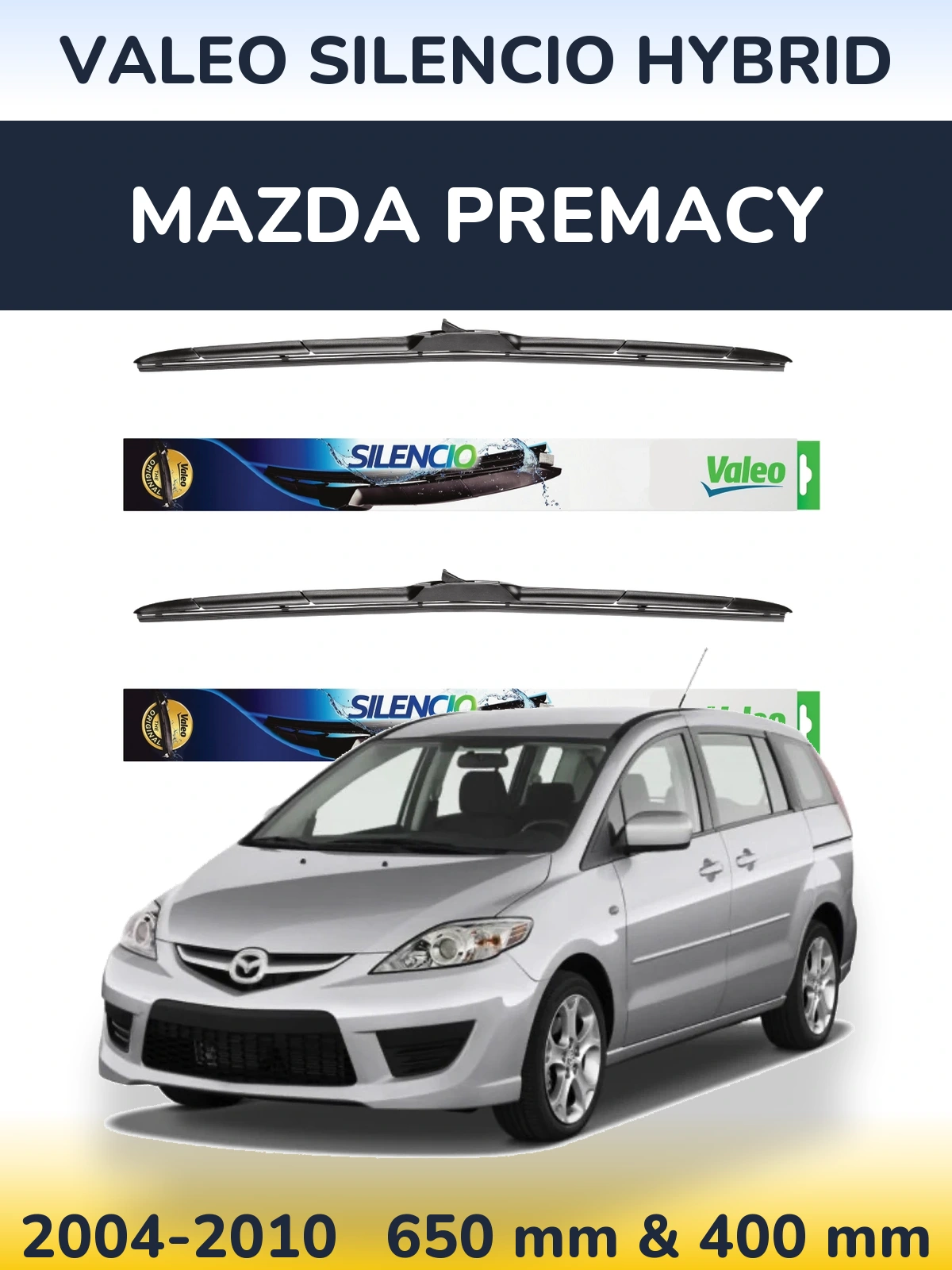 Front wiper blade set Valeo Silencio Hybrid 650 & 400 мм for Mazda Premacy 2004-2010