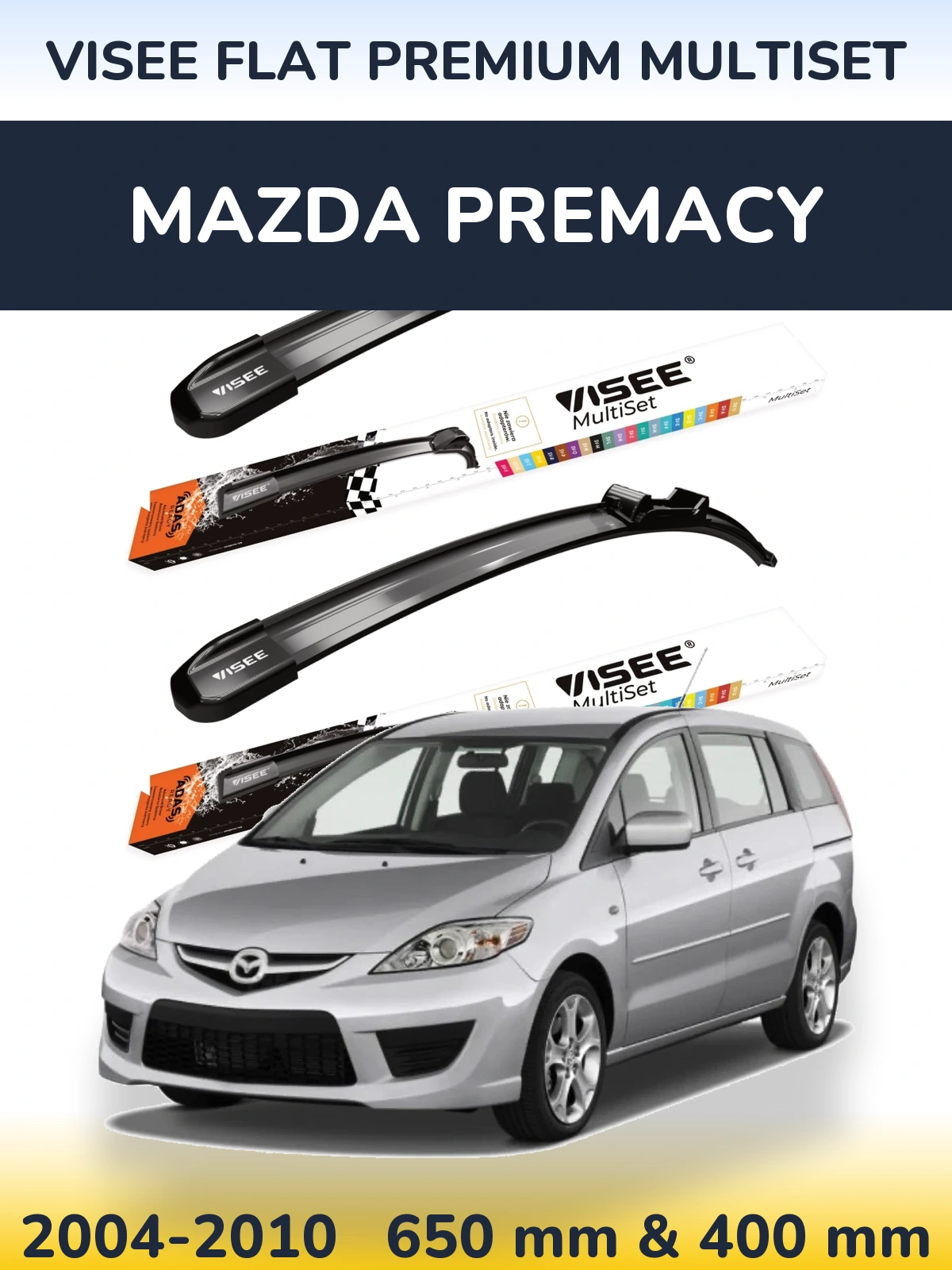 Front wiper blade set VISEE FLAT PREMIUM MultiSet 650 & 400 мм for Mazda Premacy 2004-2010