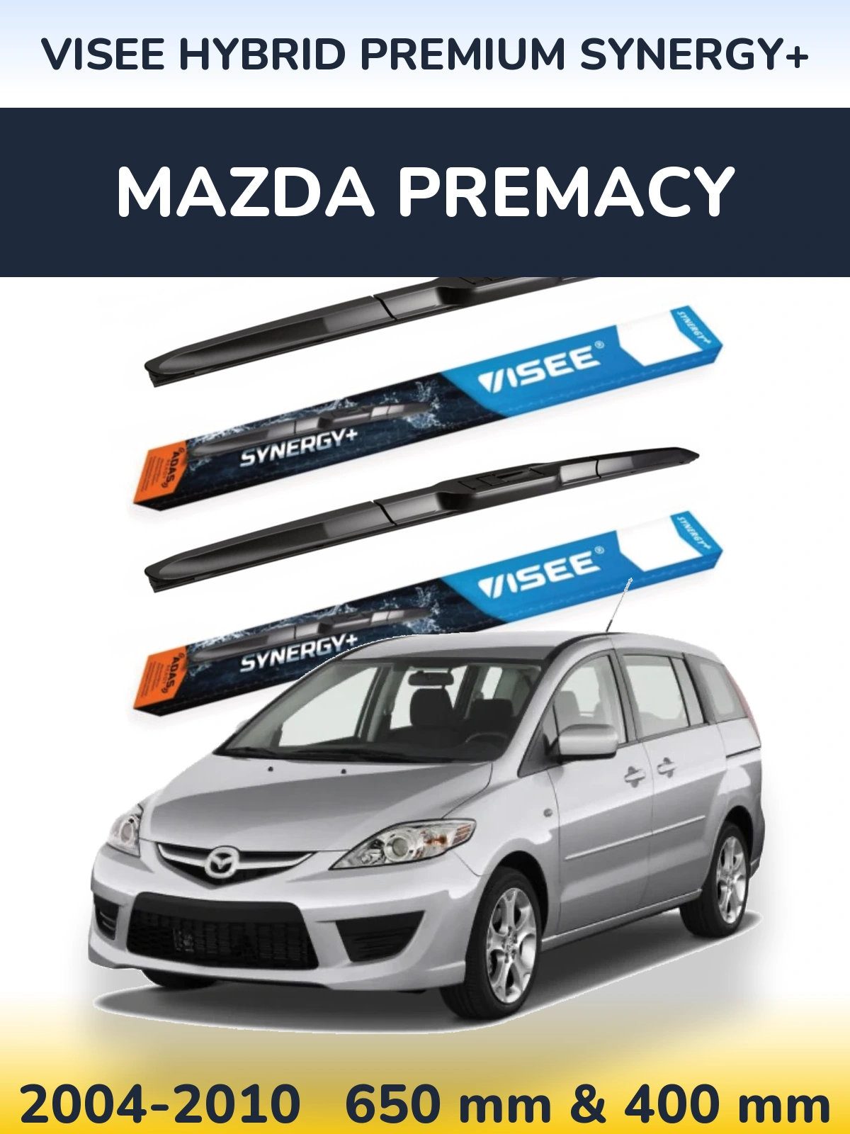 Front wiper blade set VISEE HYBRID PREMIUM SYNERGY+ 650 & 400 mm for Mazda Premacy 2004-2010