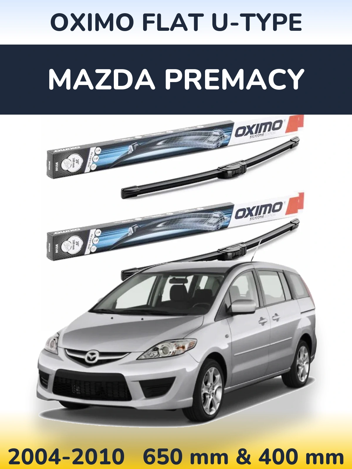 Front wiper blade set Oximo Flat U-type 650 & 400 мм for Mazda Premacy 2004-2010