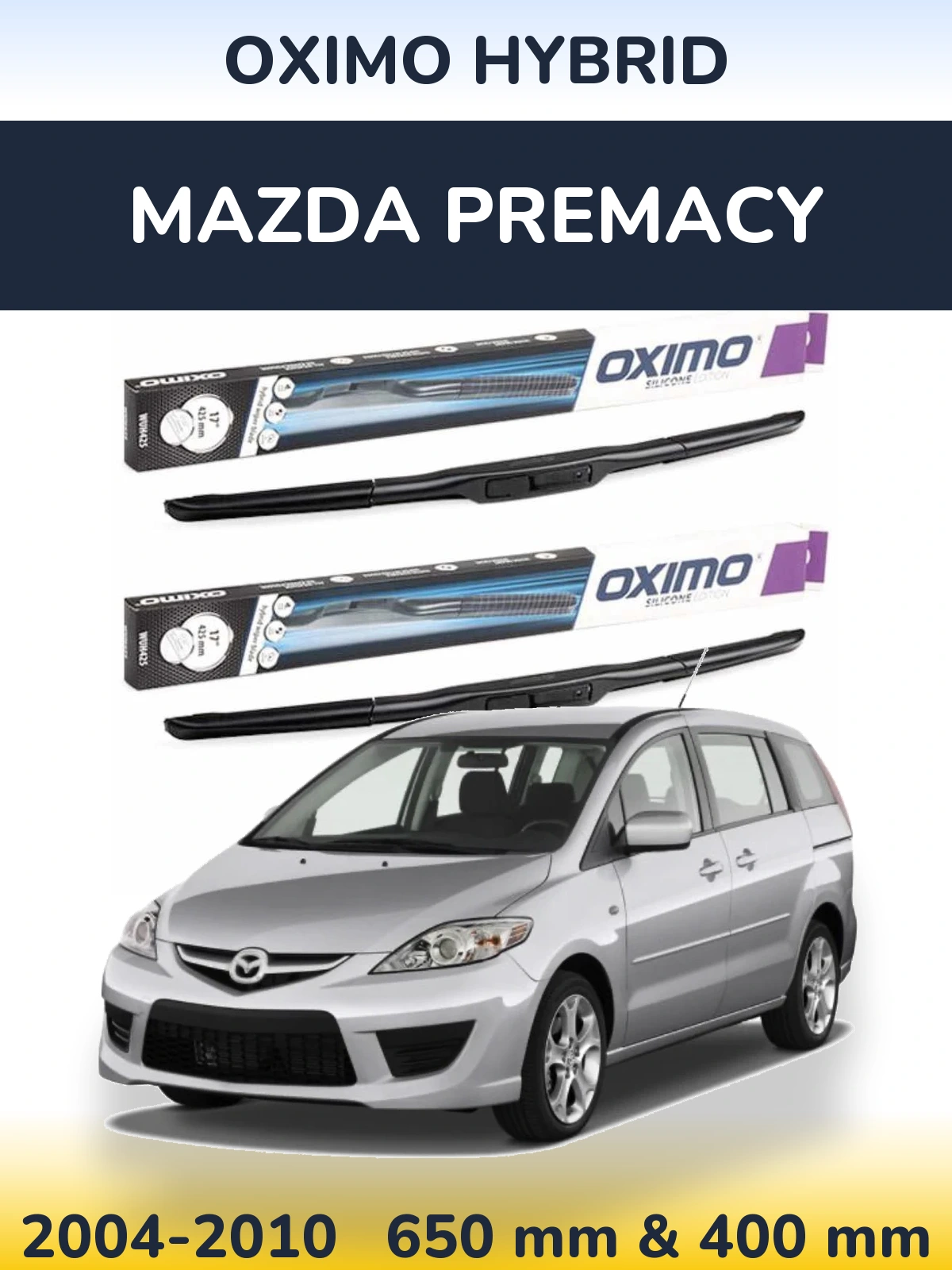 Front wiper blade set Oximo Hybrid 650 & 400 мм for Mazda Premacy 2004-2010