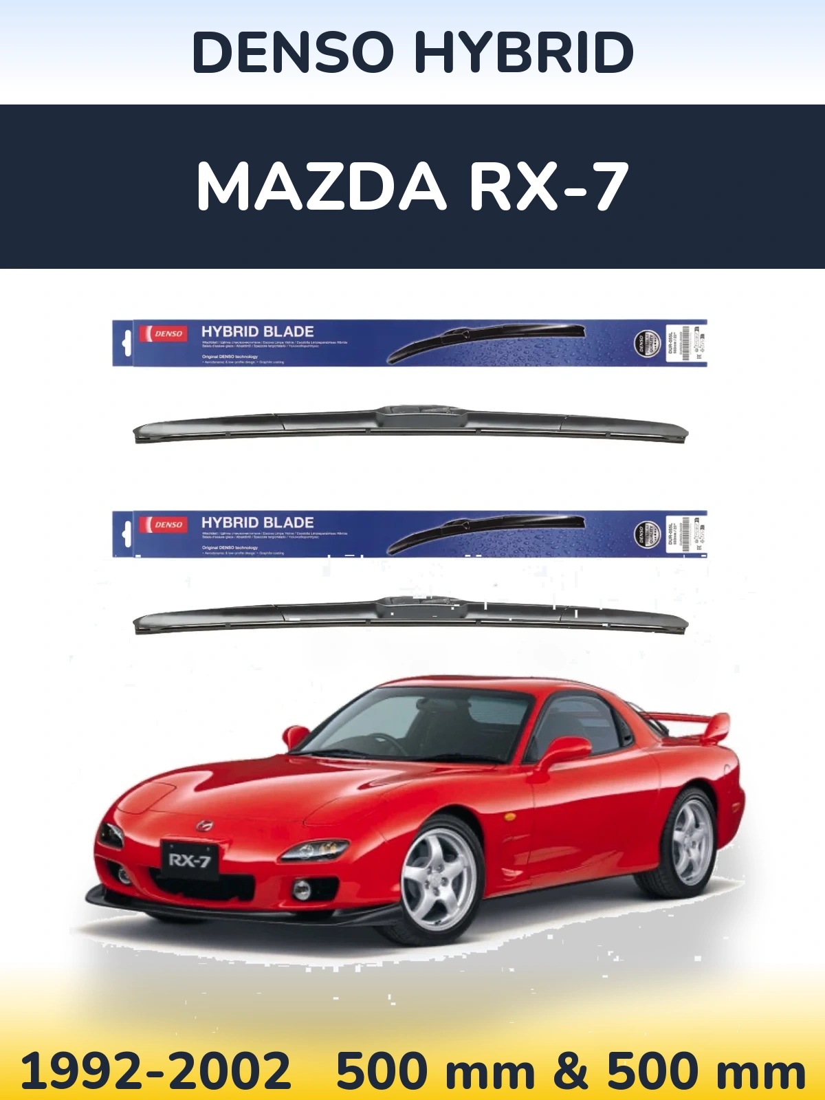 Front wiper blade set Denso Hybrid 500 & 500 мм for Mazda RX-7 1992-2002