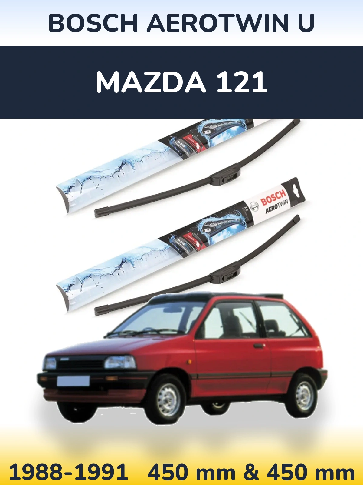 Комплект передних дворников BOSCH AeroTwin U 450 & 450 мм для Mazda 121 1988-1991