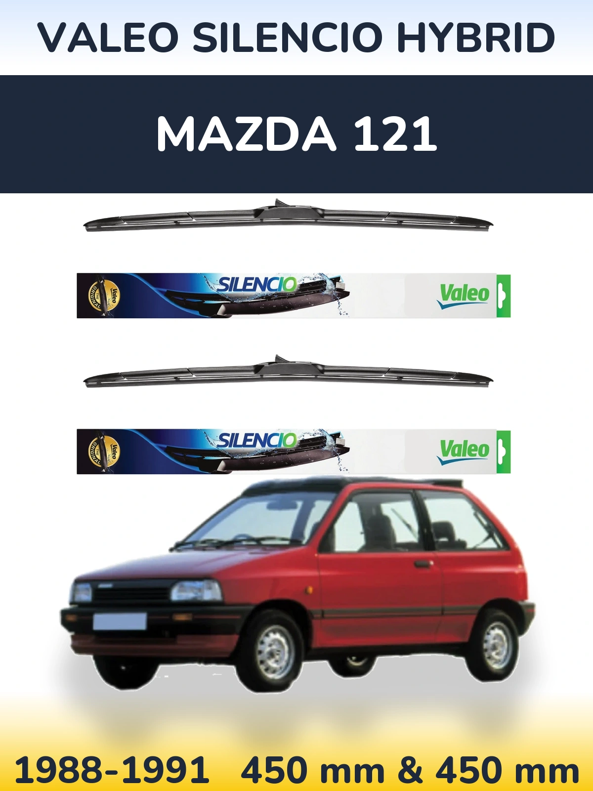 Комплект передних дворников Valeo Silencio Hybrid 450 & 450 мм для Mazda 121 1988-1991