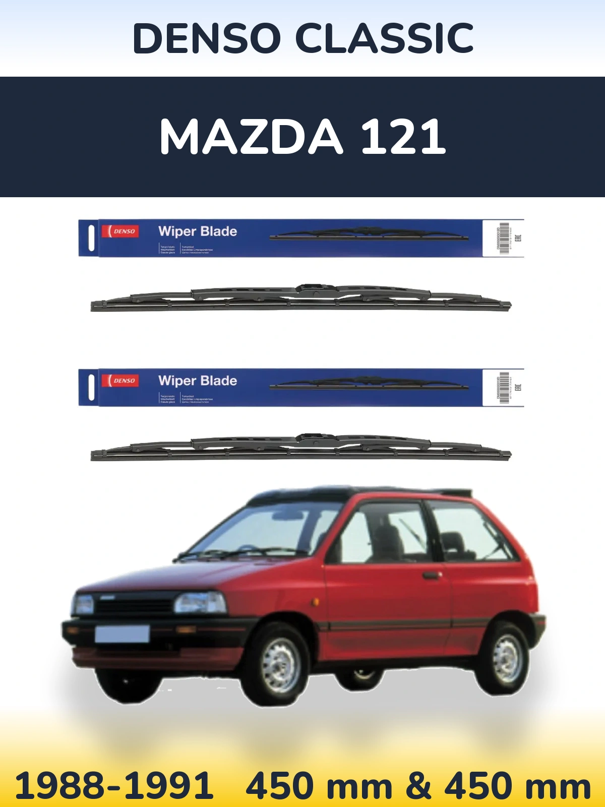 Front wiper blade set Denso Classic 450 & 450 мм for Mazda 121 1988-1991