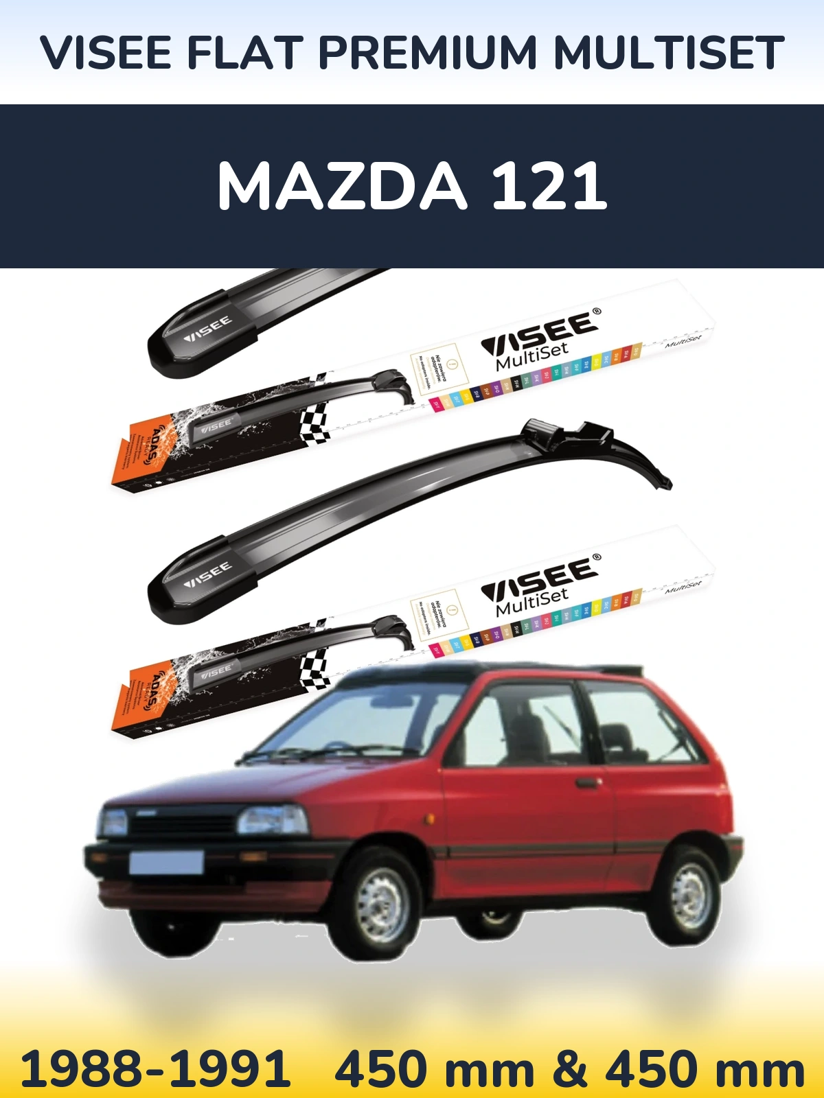 Комплект передніх щіток VISEE FLAT PREMIUM MultiSet 450 & 450 мм для Mazda 121 1988-1991