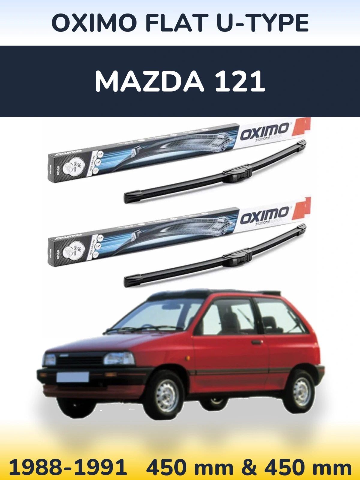 Front wiper blade set Oximo Flat U-type 450 & 450 мм for Mazda 121 1988-1991