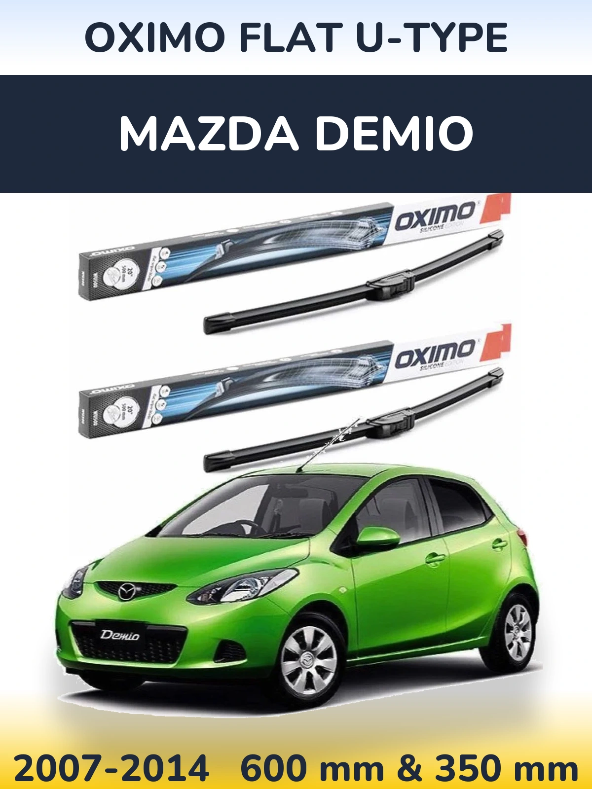 Front wiper blade set Oximo Flat U-type 600 & 350 мм for Mazda Demio 2007-2014
