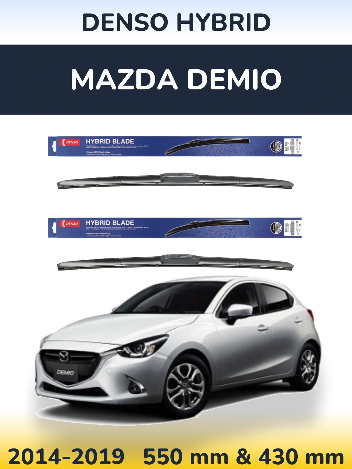 Front wiper blade set Denso Hybrid 550 & 430 мм for Mazda Demio 2014-2019