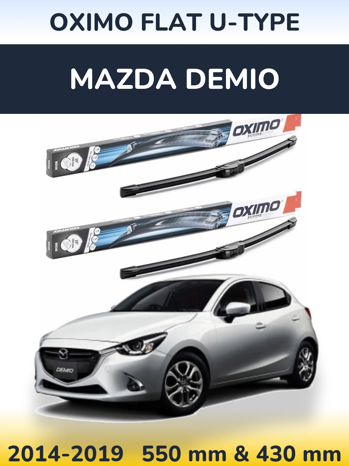 Front wiper blade set Oximo Flat U-type 550 & 430 мм for Mazda Demio 2014-2019