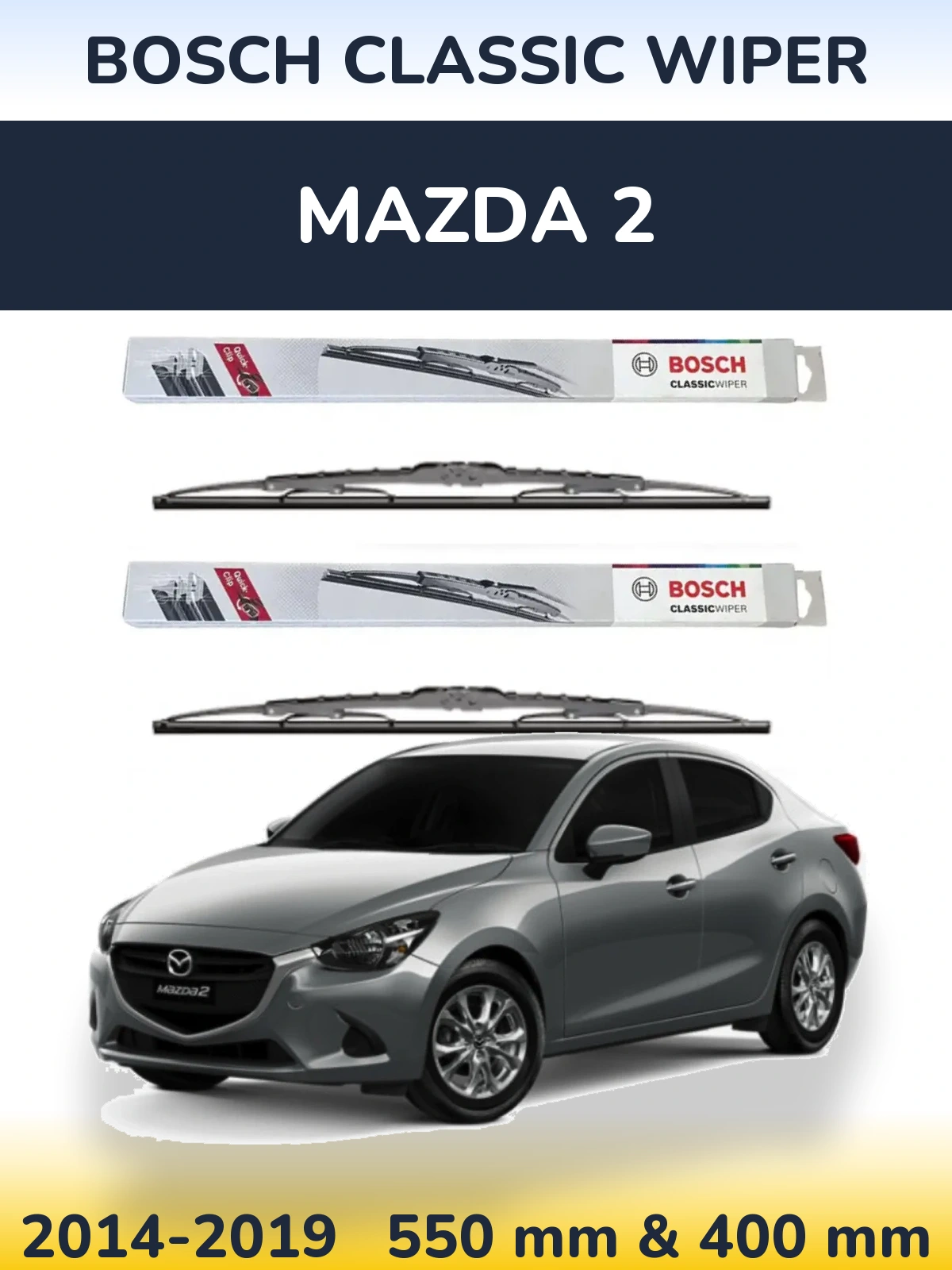 Komplet przednich wycieraczek BOSCH Classic Wiper 550 & 400 mm do Mazda 2 2014-2019