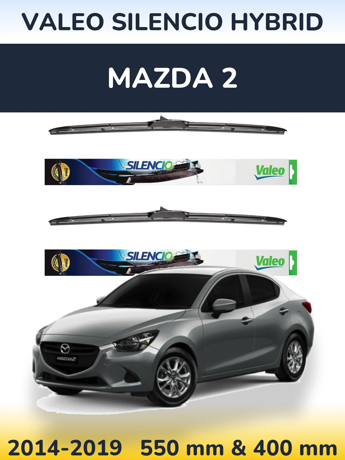 Front wiper blade set Valeo Silencio Hybrid 550 & 400 мм for Mazda 2 2014-2019