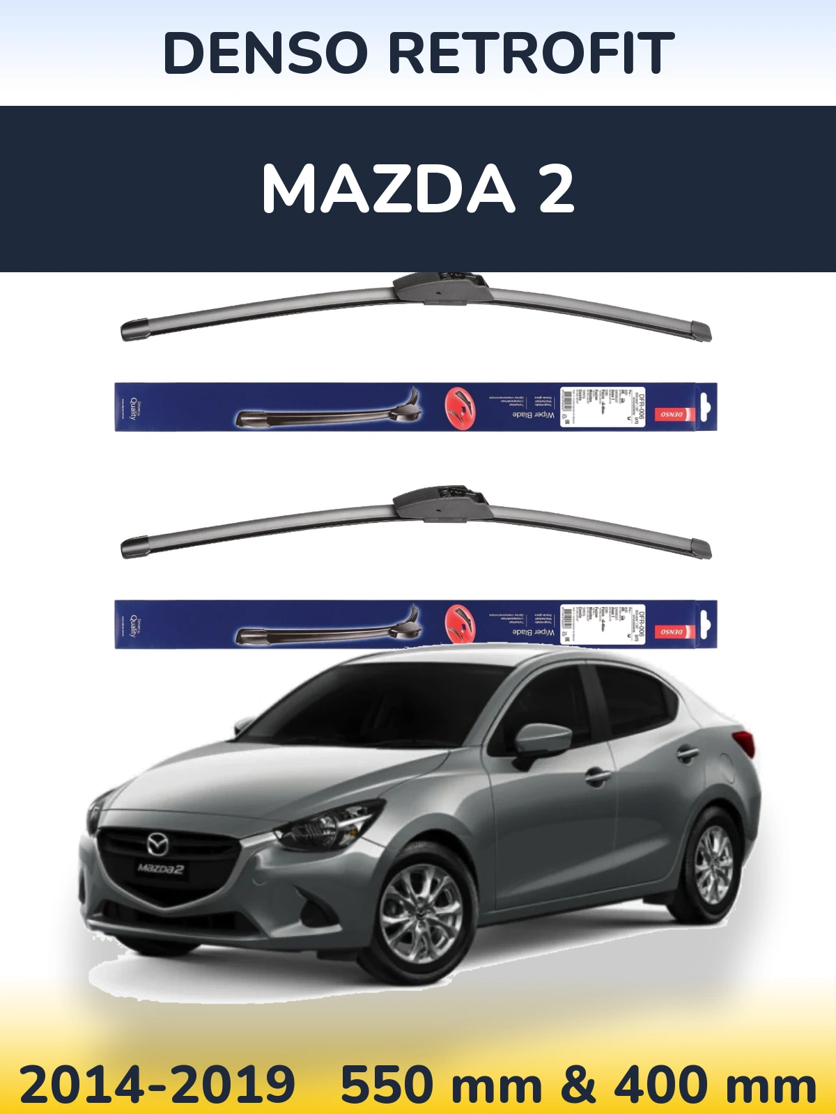 Komplet przednich wycieraczek Denso Retrofit 550 & 400 mm do Mazda 2 2014-2019