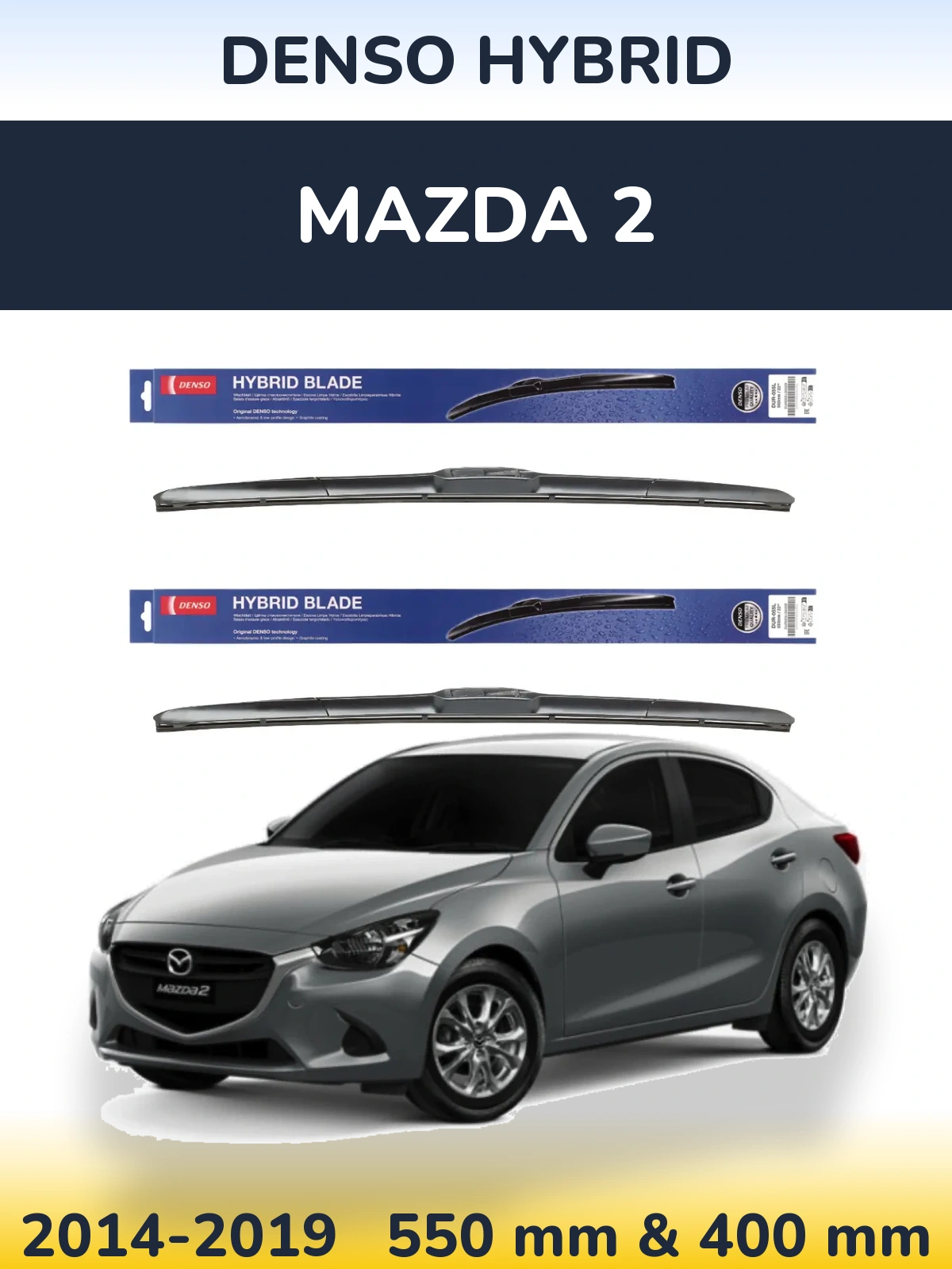 Komplet przednich wycieraczek Denso Hybrid 550 & 400 mm do Mazda 2 2014-2019